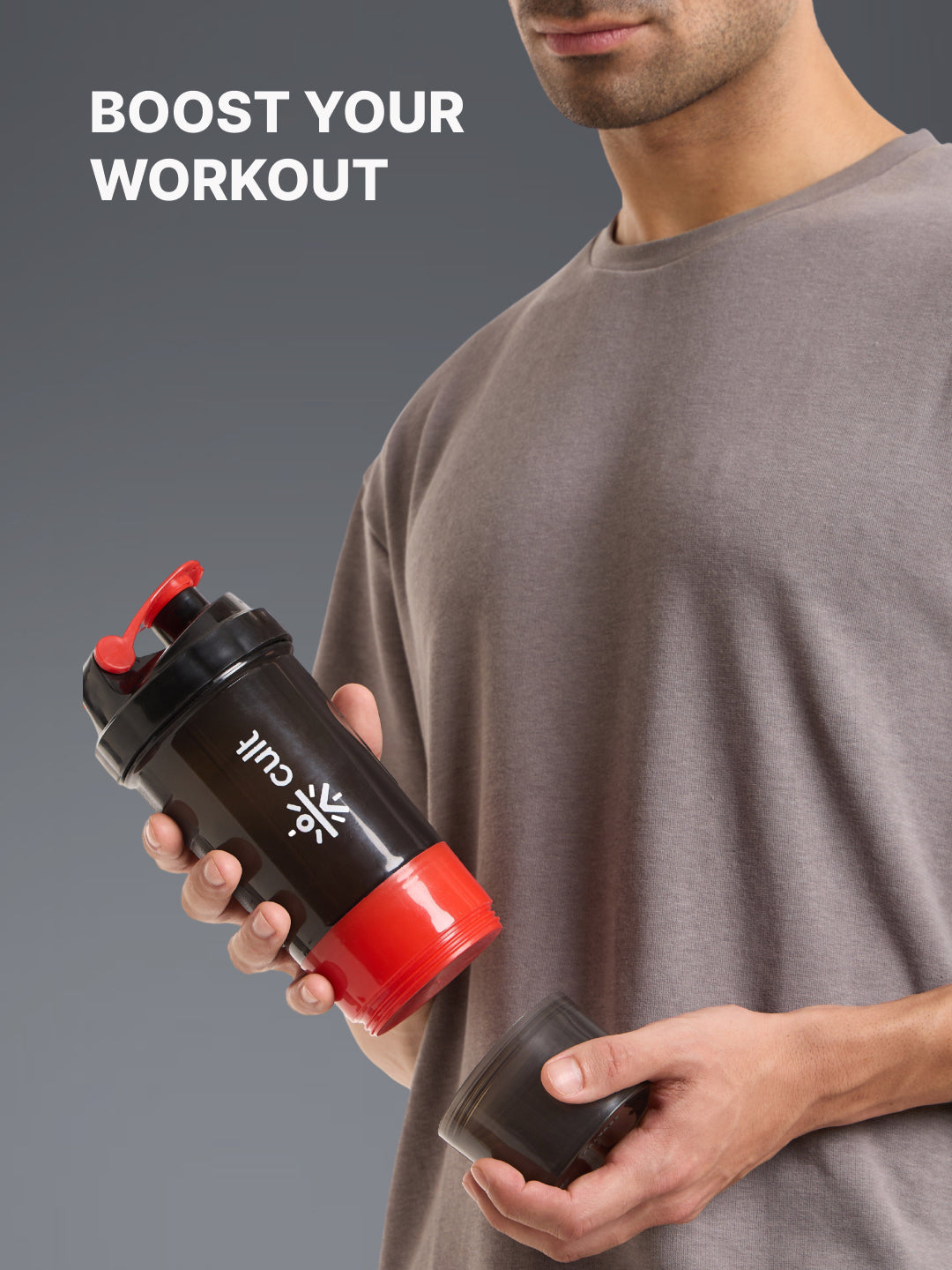 cult Gym Spider Shaker Bottle 550ml Shaker for Protein Shake 2 Storage Compartment Gym Protein Shaker For Workout Shaker Bottle For Men & Women Black Red