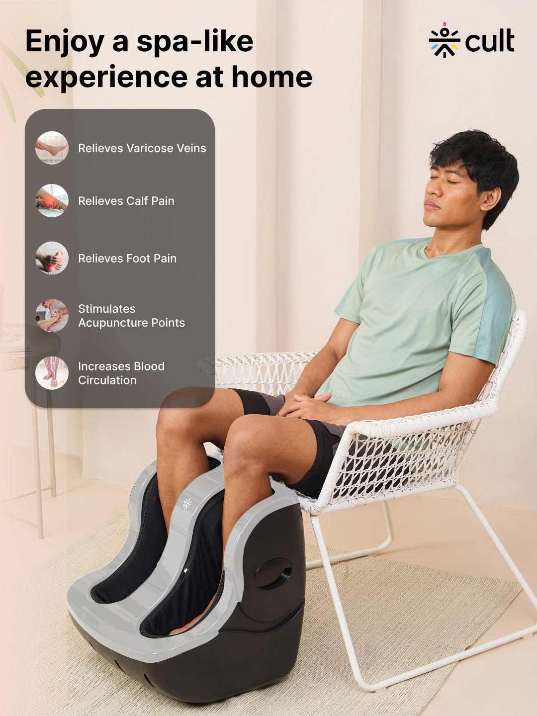 CULT Zen Pro, Foot & calf massager with Air Compression, Vibration & Warm Therapy, Pain Relief, Improves Blood Circulation, Suitable for Home usage, Grey
