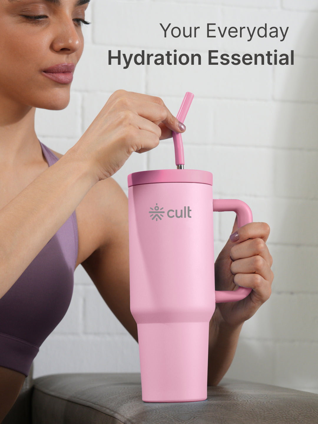 cult Tumbler 1200ML Steel Straw with Straw Cap and Cleaner Unisex Pink