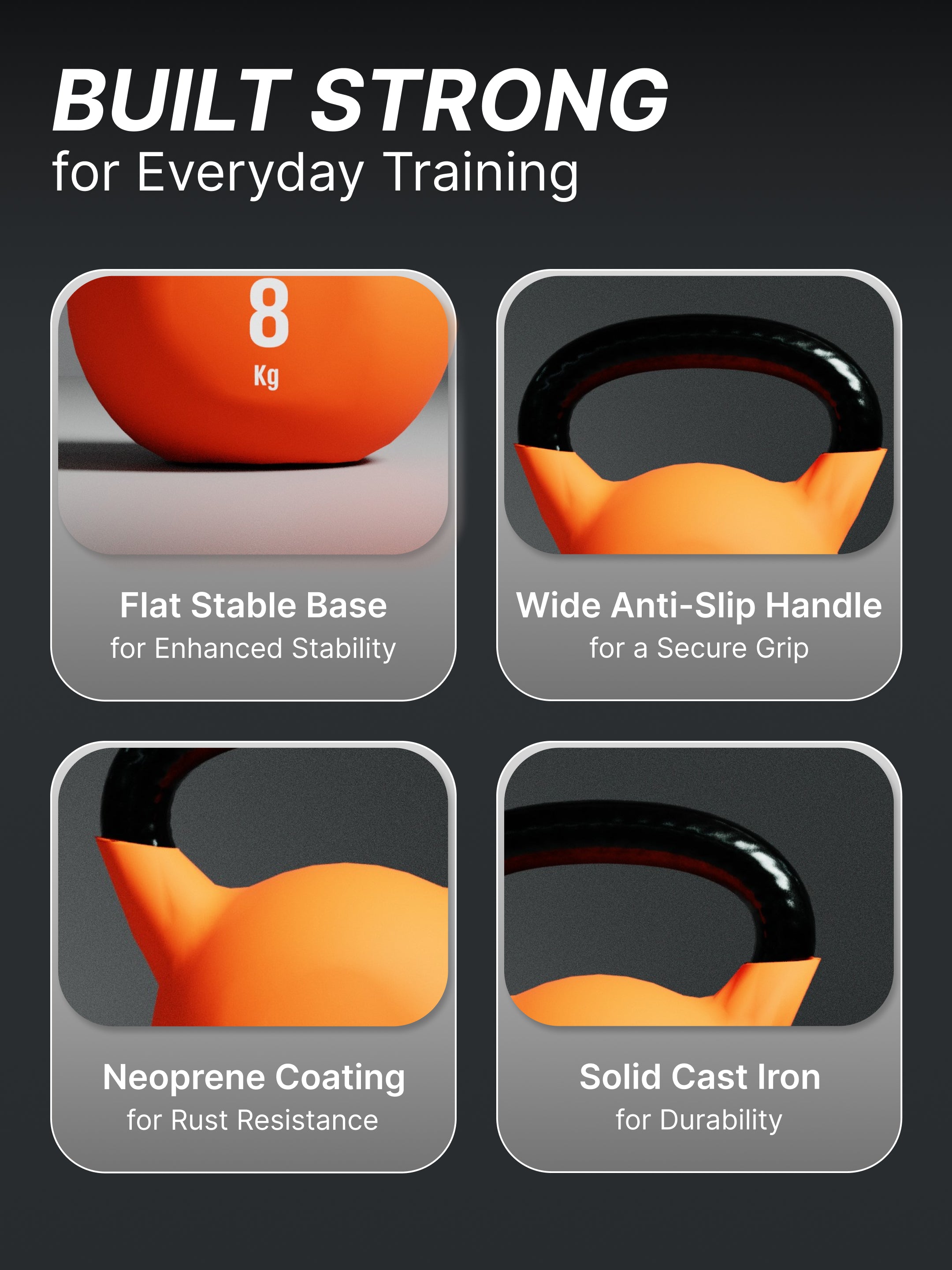 Cult 8kg Neoprene Anti-Slip Grip Colored Kettlebell for Home Workout - Orange (with 6 Months Extended Warranty)