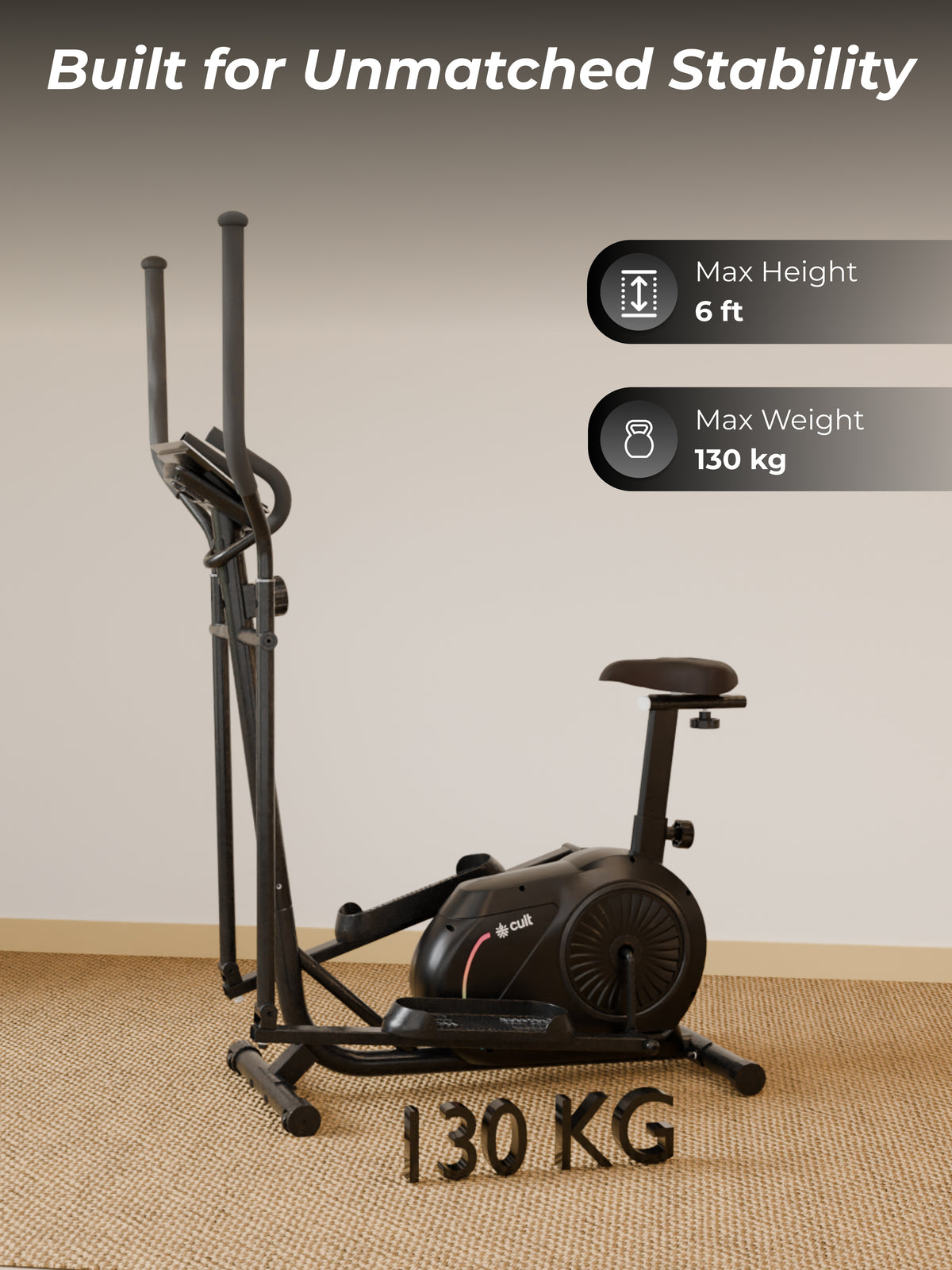 Cult SmartCrossNeo Magnetic Elliptical Trainer | 4Kg Flywheel | Max Weight: 130Kg | Home Use Cross Trainer - Black (with 6 Months Extended Warranty)