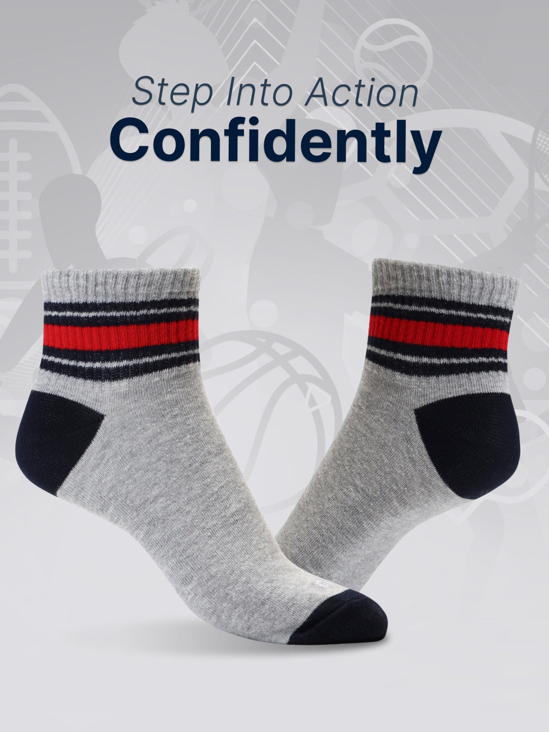 Sports Ankle Length Pack of 3 Grey Patterned Men's Cotton Socks