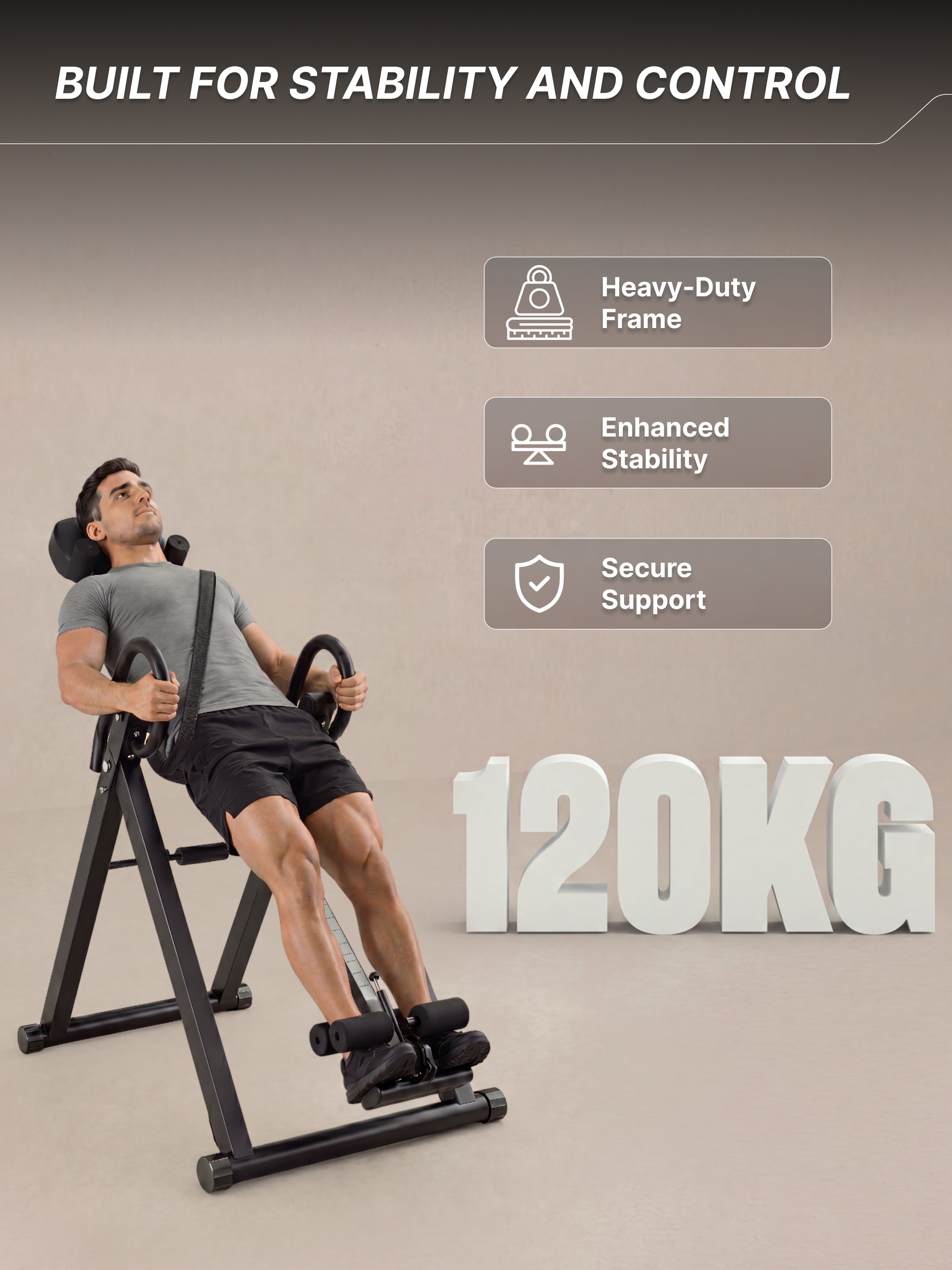 Fitkit by cult Inversion Table | 4 Inversion Positions | 120 Kg Weight Support | Adjustable Height | Safety Belt & Ankle Locking System | Back Stretching & Spine Decompression Equipment | Foldable Compact Home Fitness Tool