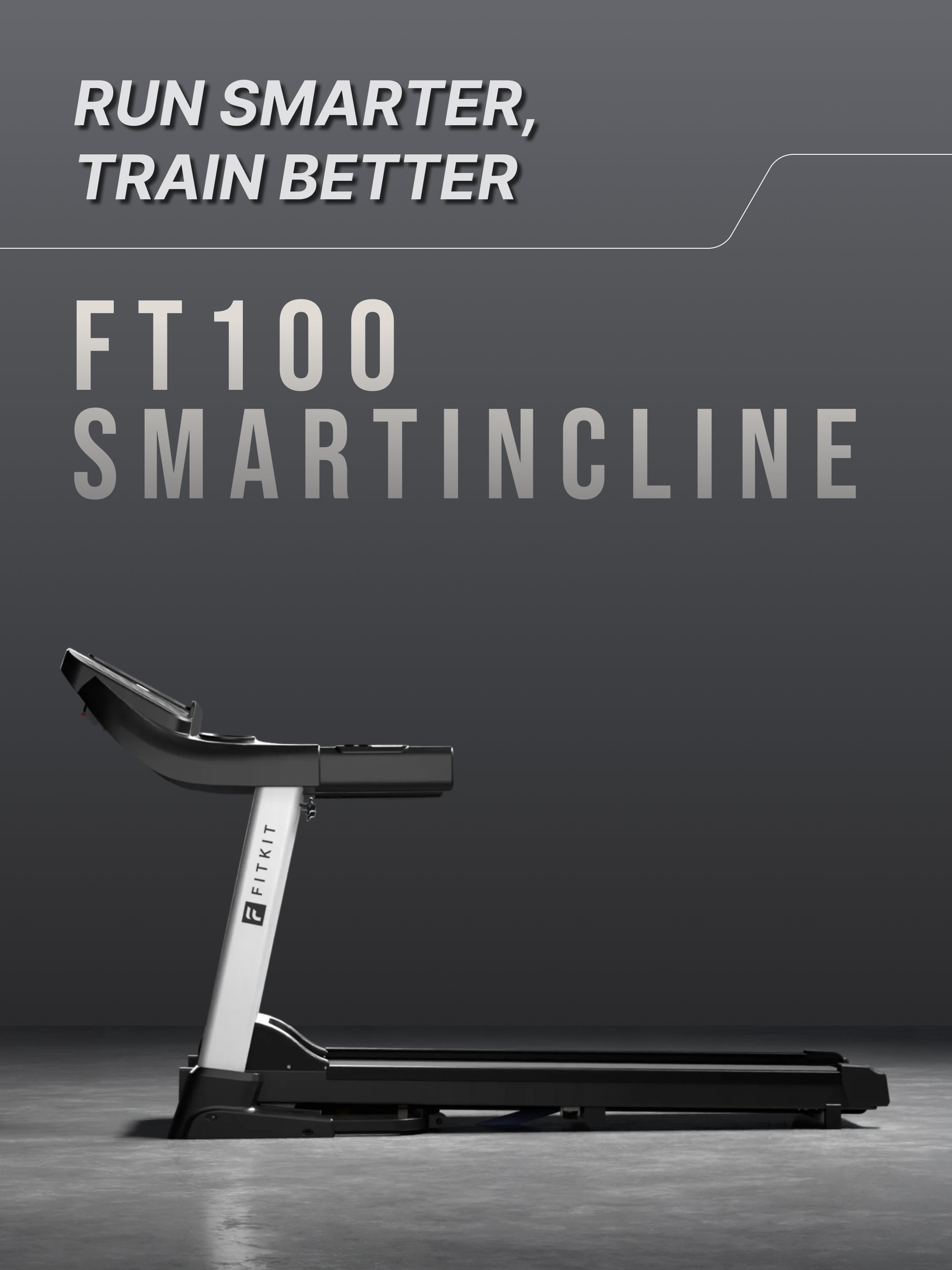 Fitkit by Cult FT100 Smart Incline Motorised Treadmill | 4.5 HP BLDC Motor | 110kg Capacity | 15-Level Auto Incline | 12 km/hr Speed | Foldable & Easy-Move Wheels | 12 Preset Workout | Ideal for Home Use (with 6 Months Extended Warranty)