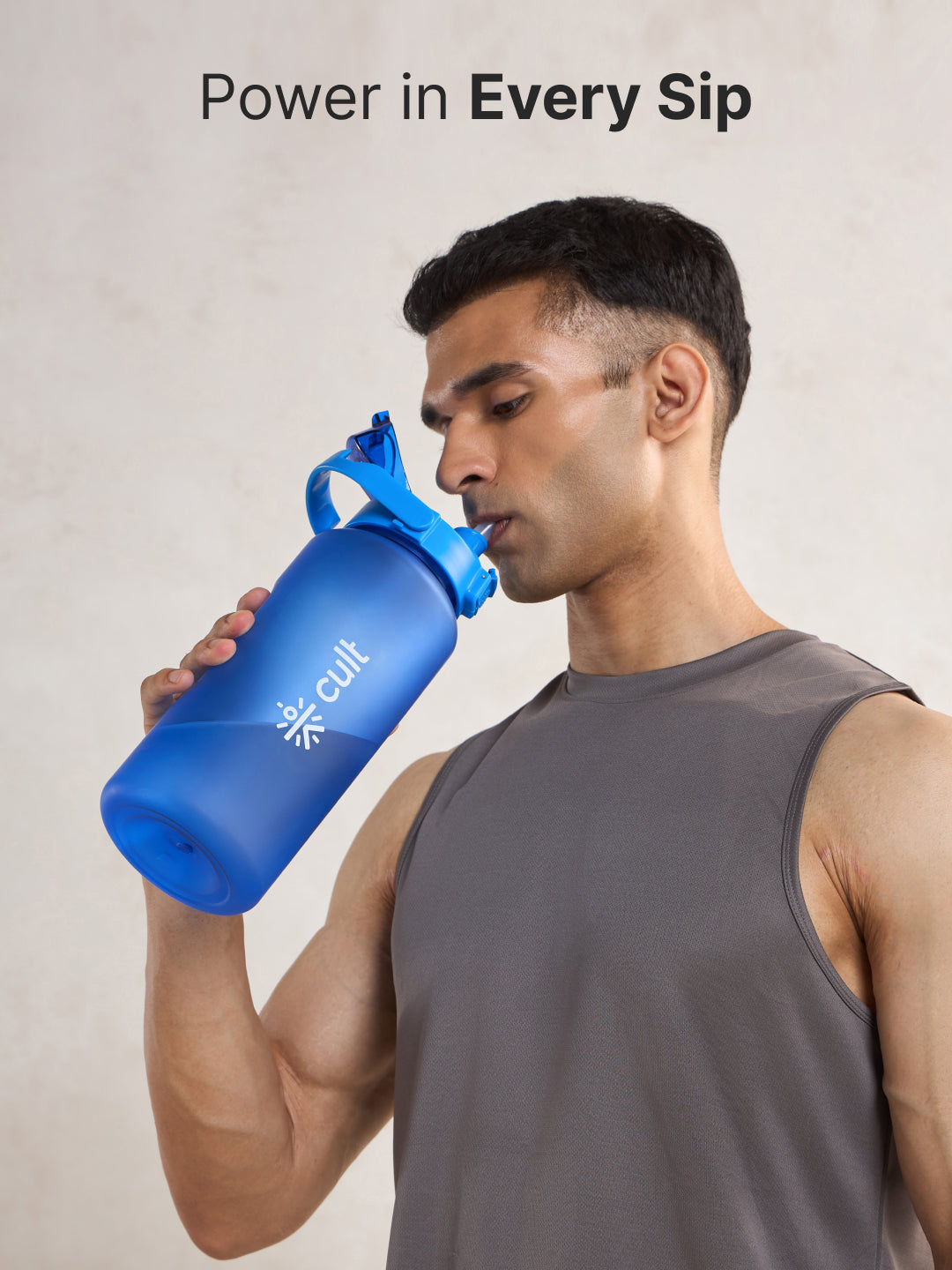 CULT Motivational Water Bottle 2L with Time Marker & Straw Large BPA-Free Gym Sipper Bottle, Portable Sports Water Bottle for Men & Women (Blue)
