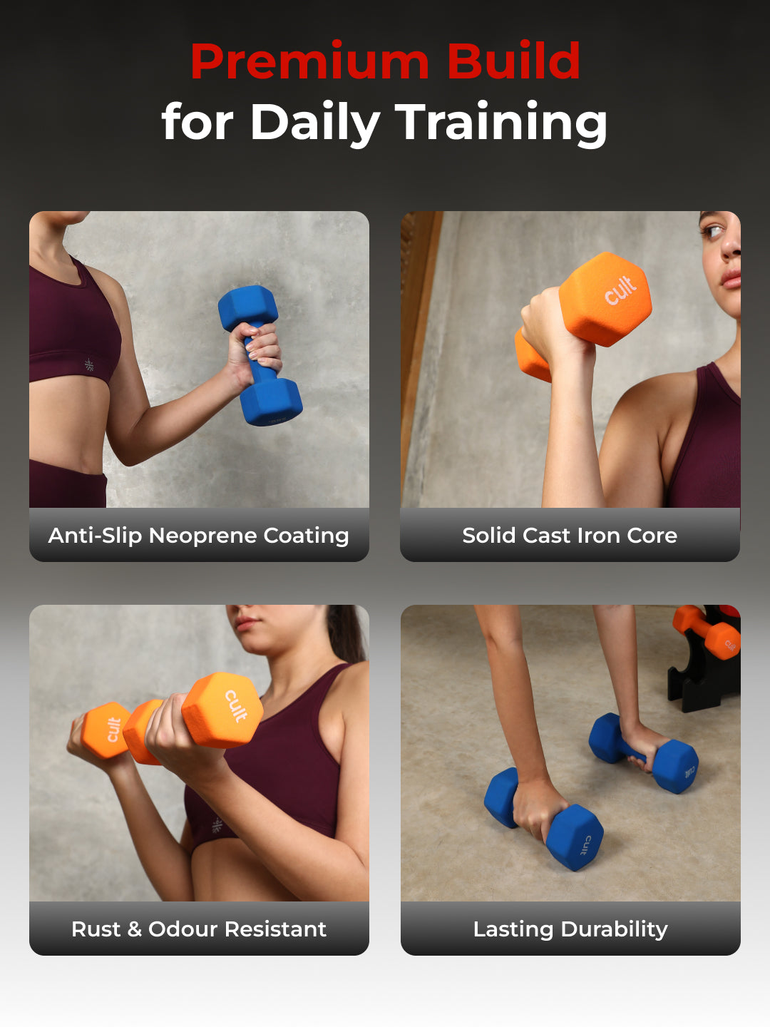 Cult Neoprene Dumbbells Combo for Home Gym Exercise (2kg + 3kg + 5kg Set) 20kg | Dumbbells with Rack