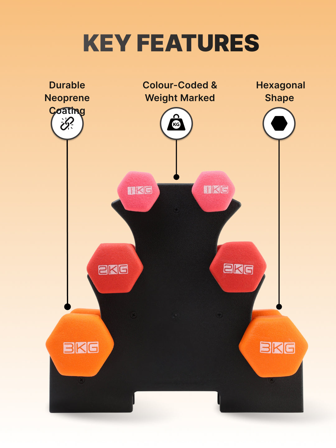 Cult Neoprene Dumbbells Combo for Gym Exercise (1kg + 2kg + 3kg Set) 12kg | Dumbbell With Stand