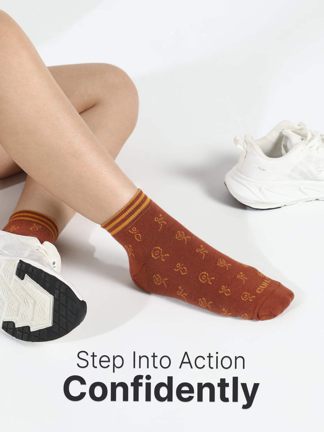 Casual Ankle Length Pack of 3 Mustard,Off White & Rust Patterned Women's Socks