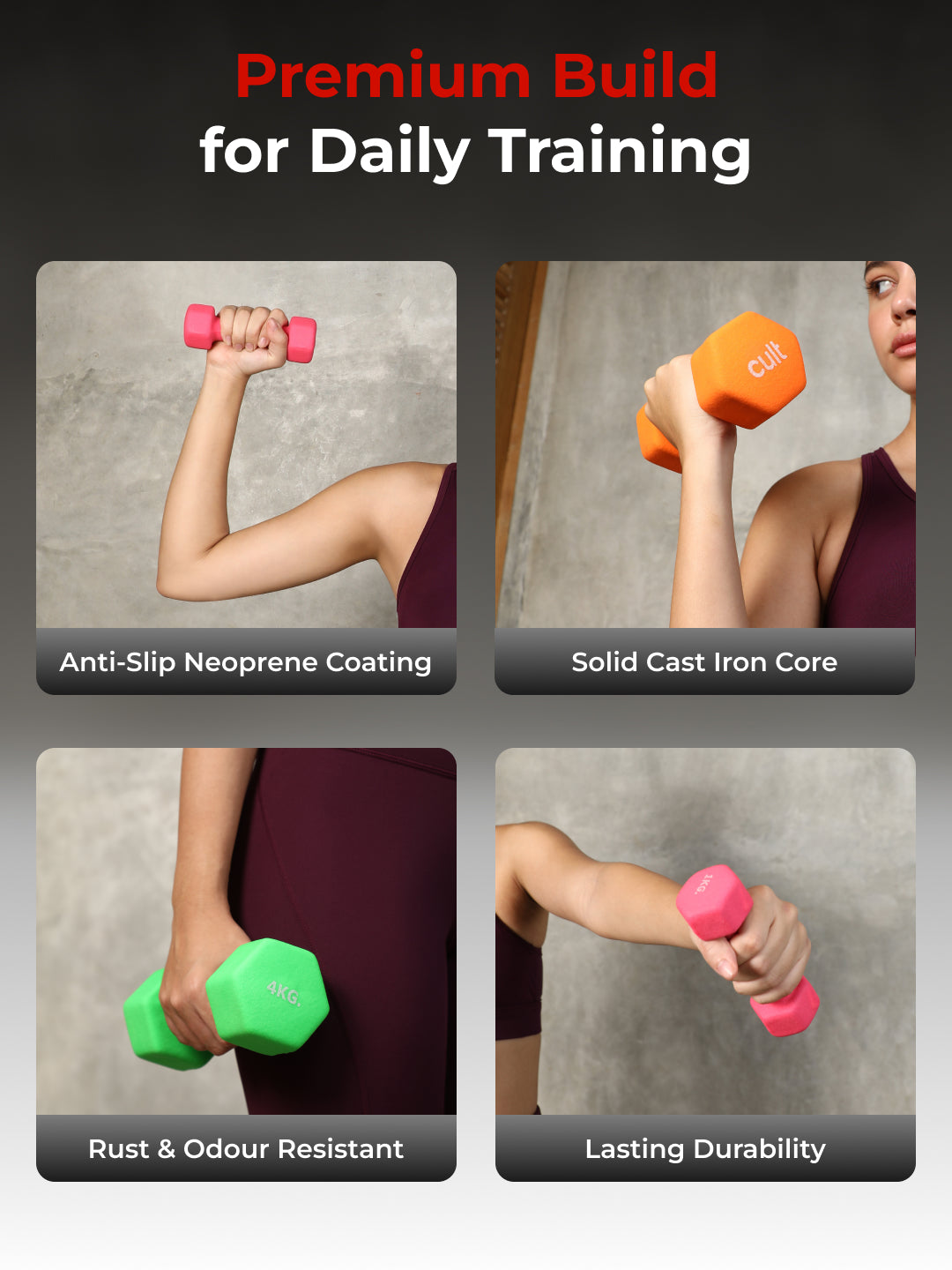 Cult Neoprene Dumbbells Combo for Home Gym Exercise (1kg + 3kg + 4kg Set) 16kg | Dumbbells with Rack
