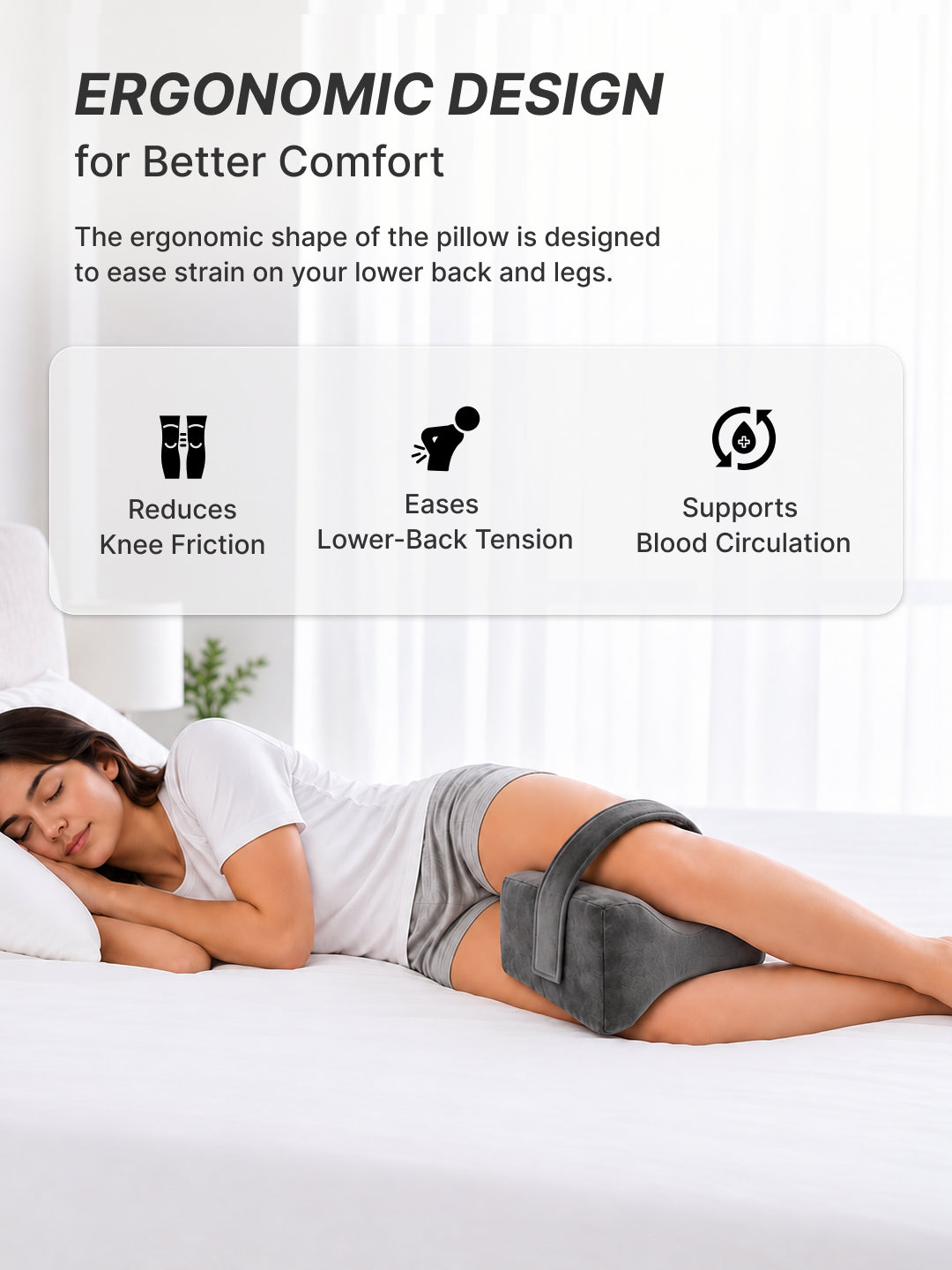 CULT Knee Support Pillow for Sleeping Side Sleepers Knee Alignment and Leg Comfort Cushion Grey