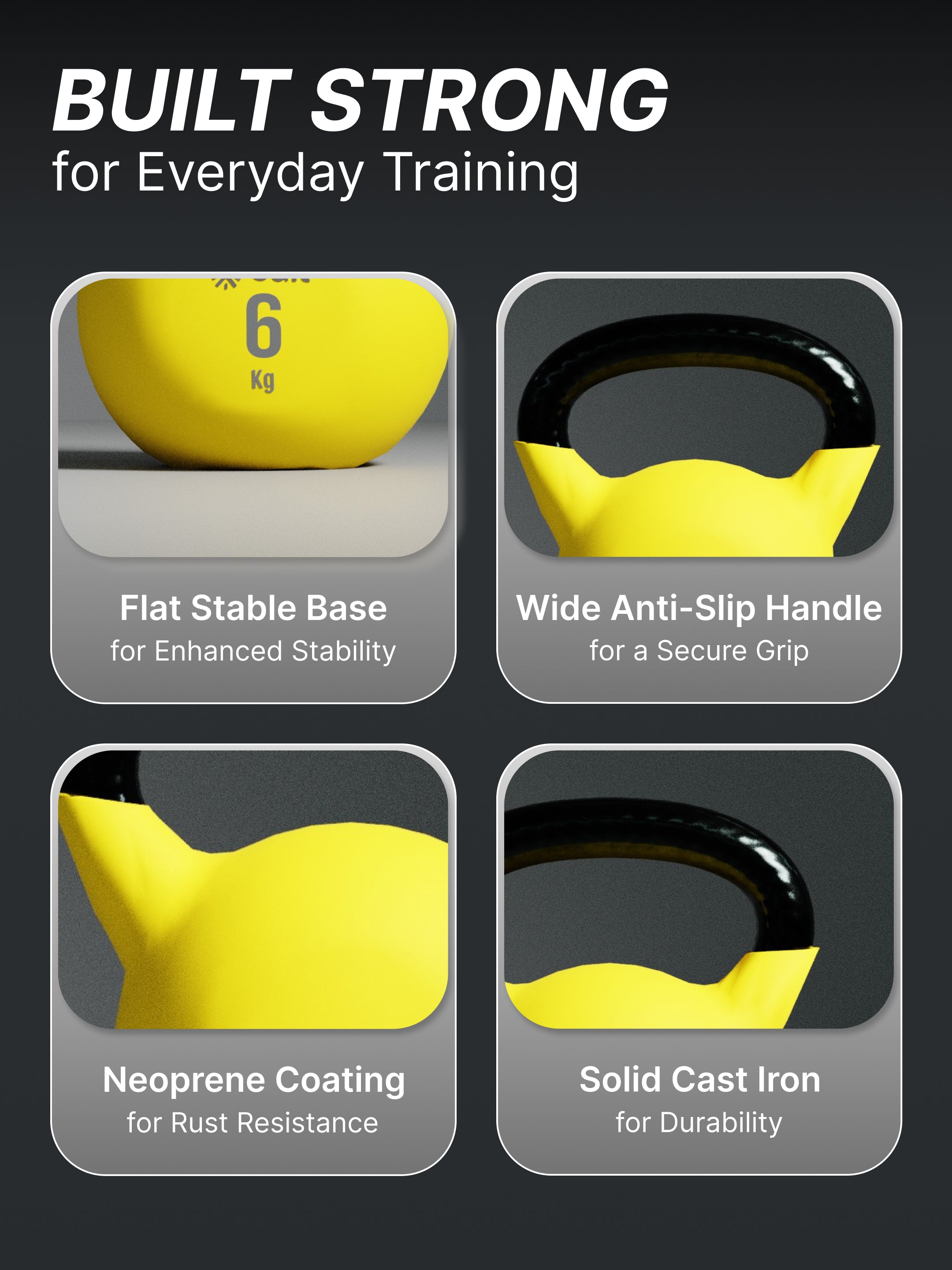 Cult 6kg Neoprene Anti-Slip Grip Colored Kettlebell for Home Workout - Yellow (with 6 Months Extended Warranty)