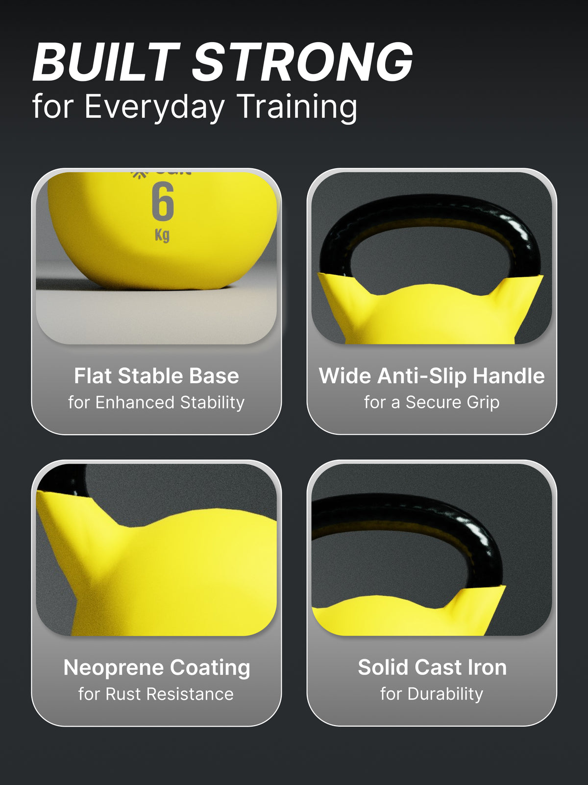 Cult 6kg Neoprene Anti-Slip Grip Colored Kettlebell for Home Workout - Yellow (with 6 Months Extended Warranty)