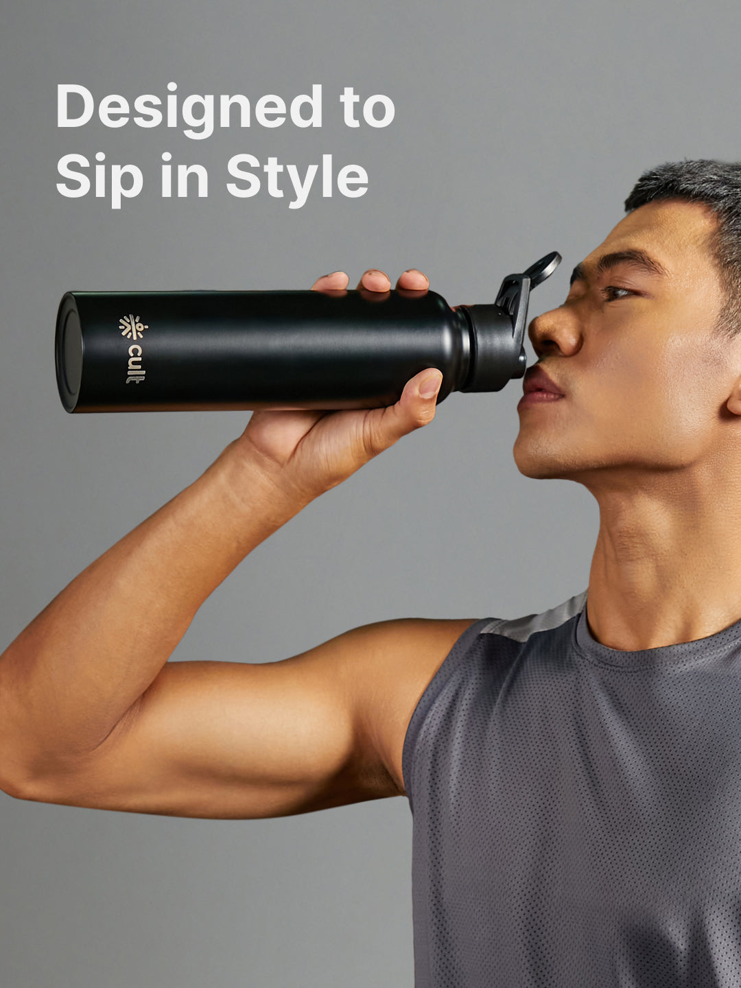 cult Steel Bottle 1Ltr With Sports Cap Black - 10 years of cult