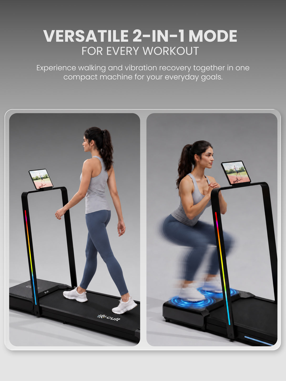 Cult VibeWave Walking Pad with Front Vibration Plate Massager | 5HP Peak BLDC Motor | 120kg Max Load | 130 Vibration Levels | Remote Control & Tablet Holder | Treadmill for Home Use (with 6 months extended warranty)