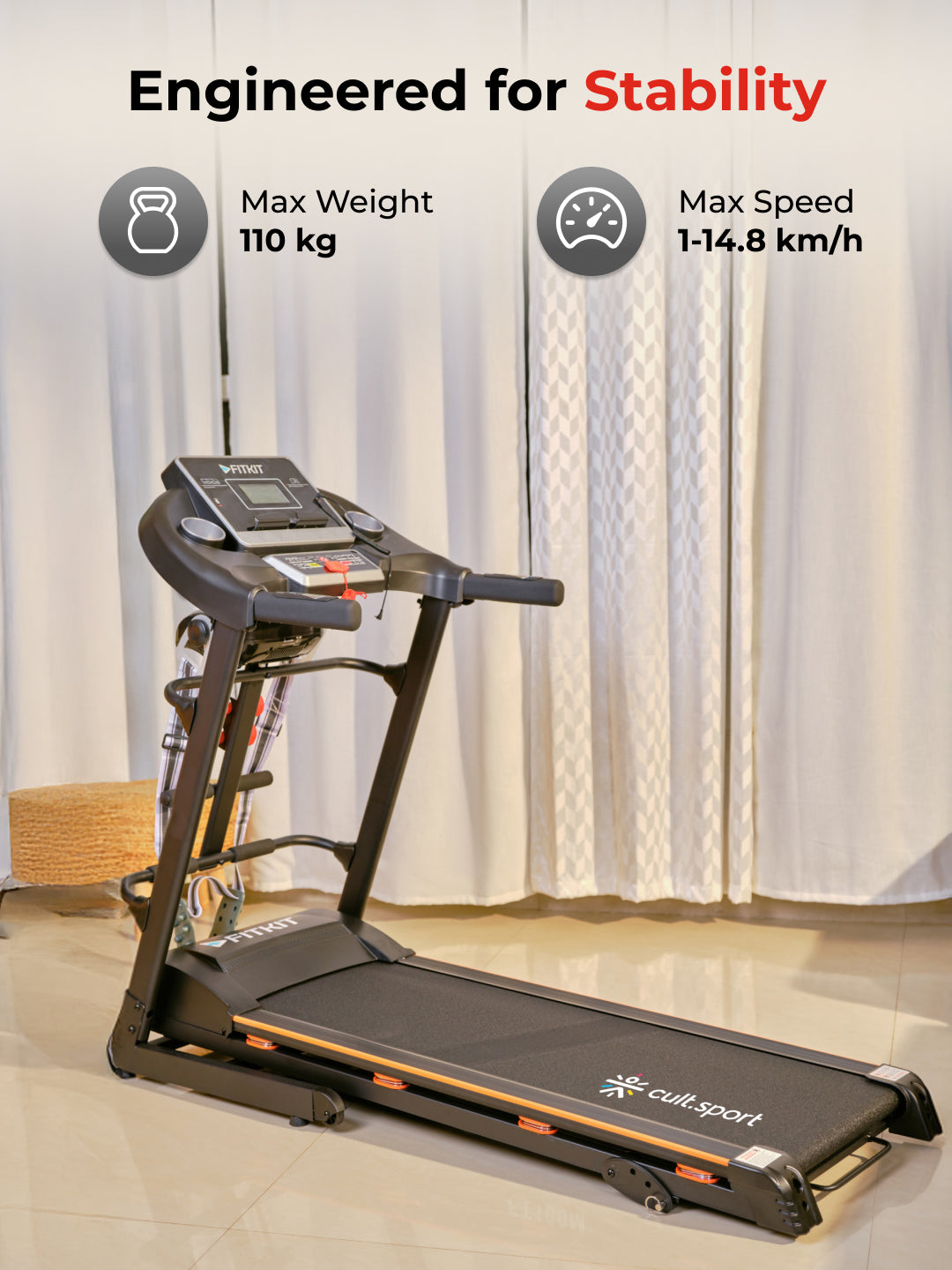 FT100M Treadmill 4.5HP | Massager | 3-level Manual-Incline | Max Weight-110kg | Max Speed-14.8kmph (with 6 months extended warranty)