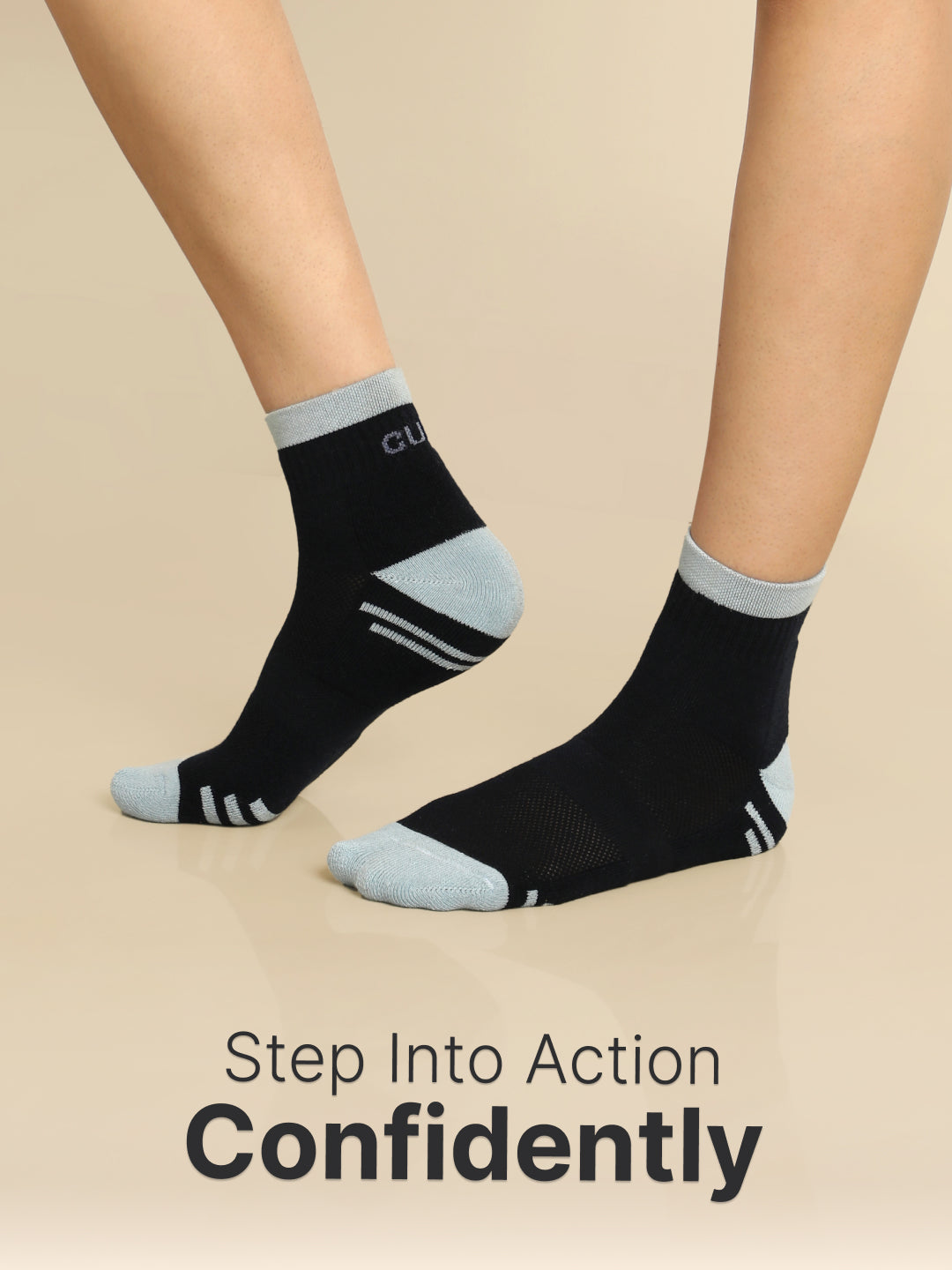 Sports Ankle Length Pack of 3 Powder Blue,Navy & Blue Terry Colourblocked Women's Socks