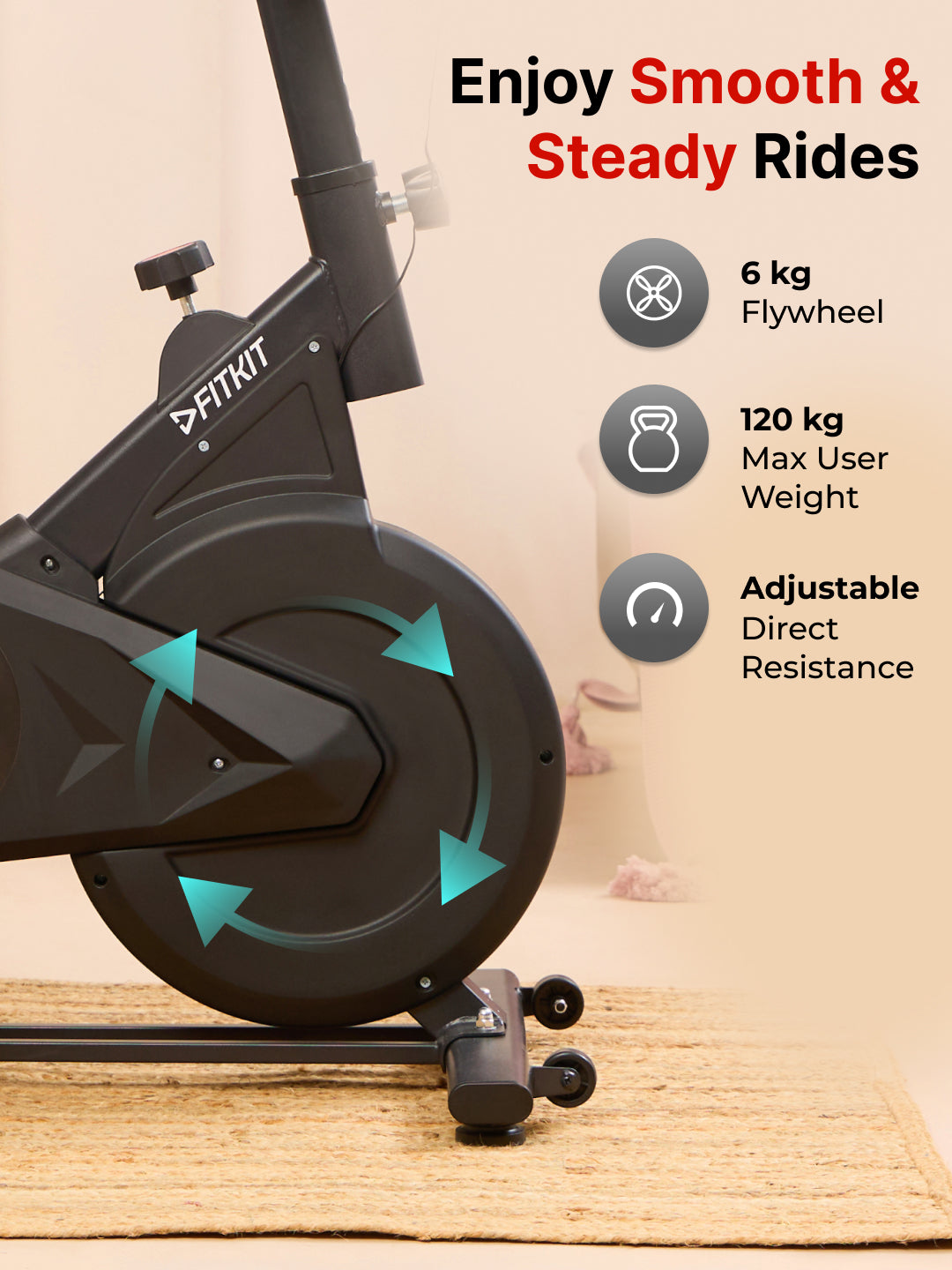 FK7002 Spinbike | 6kg Flywheel | Max Weight: 120Kg | Black (6 months warranty + 6 months extended warranty)