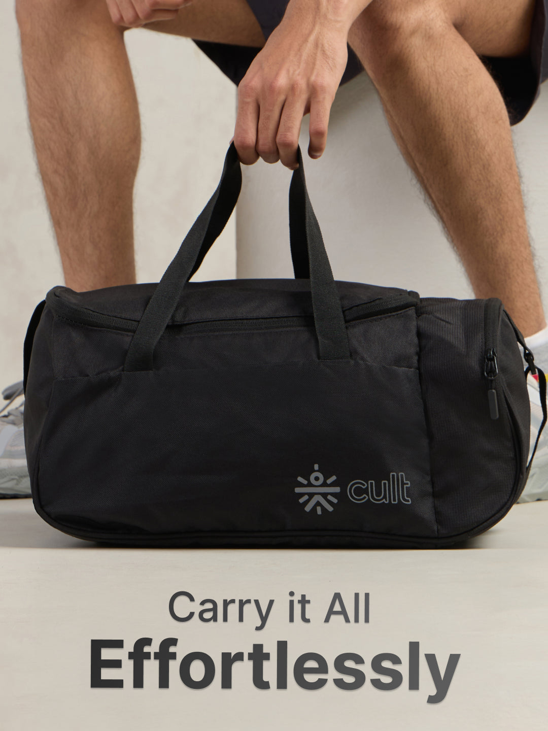 cult 25 Litre Gym/Duffle Bag for Men & Women Duffle Bag with Side Pocket & Shoulder Strap Comfortable Handle Black