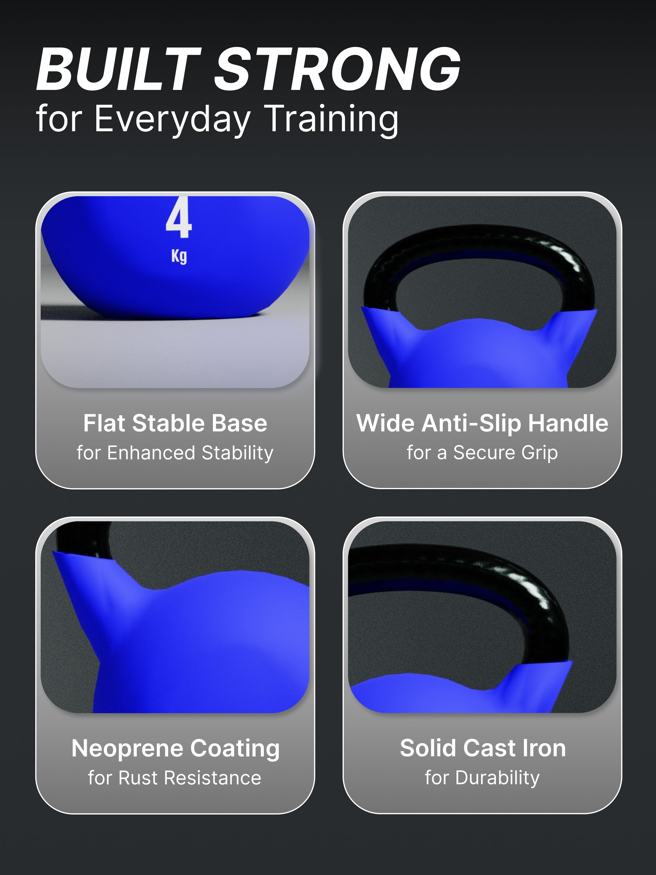 Cult 4kg Neoprene Anti-Slip Grip Colored Kettlebell for Home Workout - Blue (with 6 Months Extended Warranty)