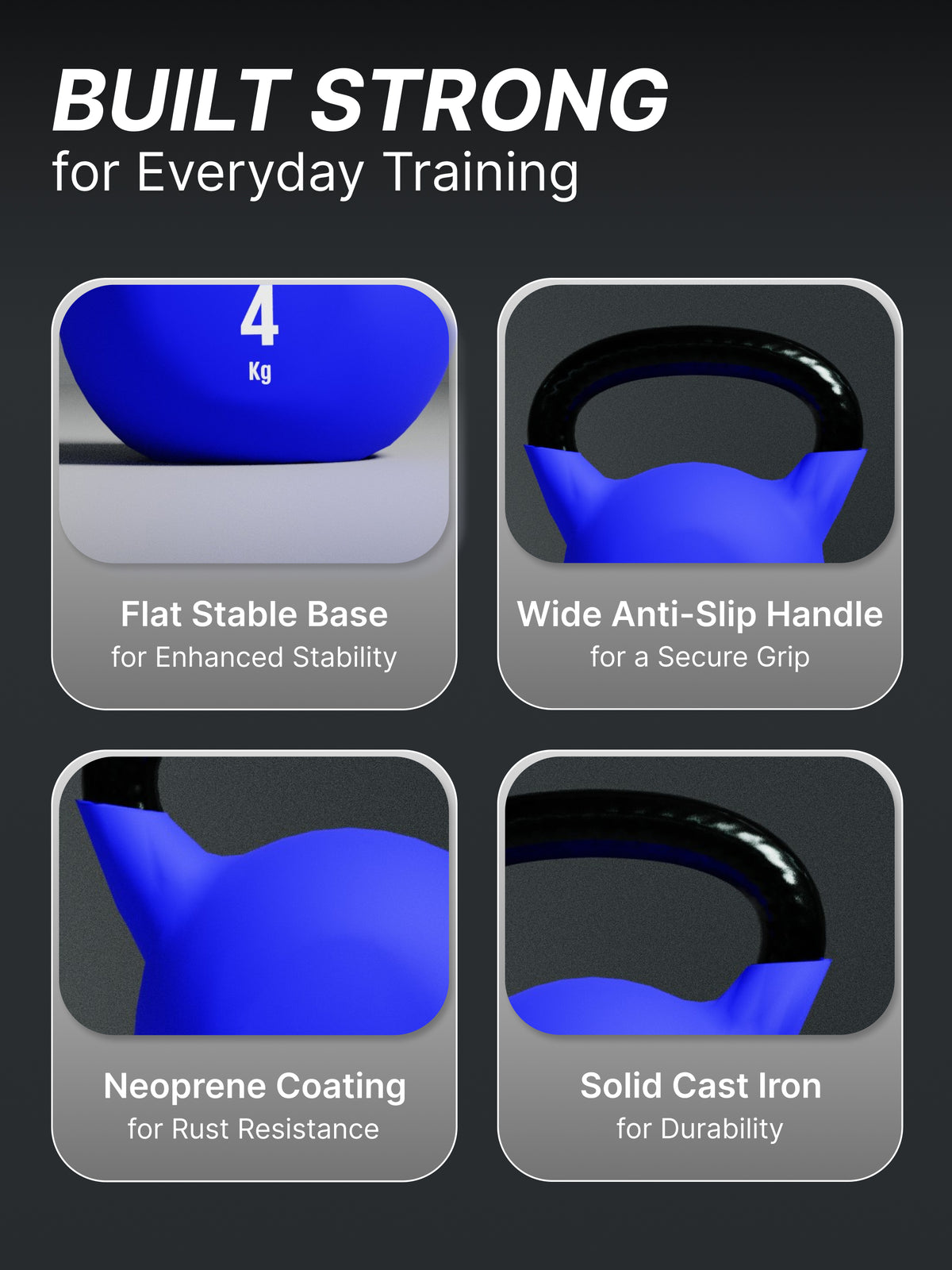 Cult 4kg Neoprene Anti-Slip Grip Colored Kettlebell for Home Workout - Blue (with 6 Months Extended Warranty)