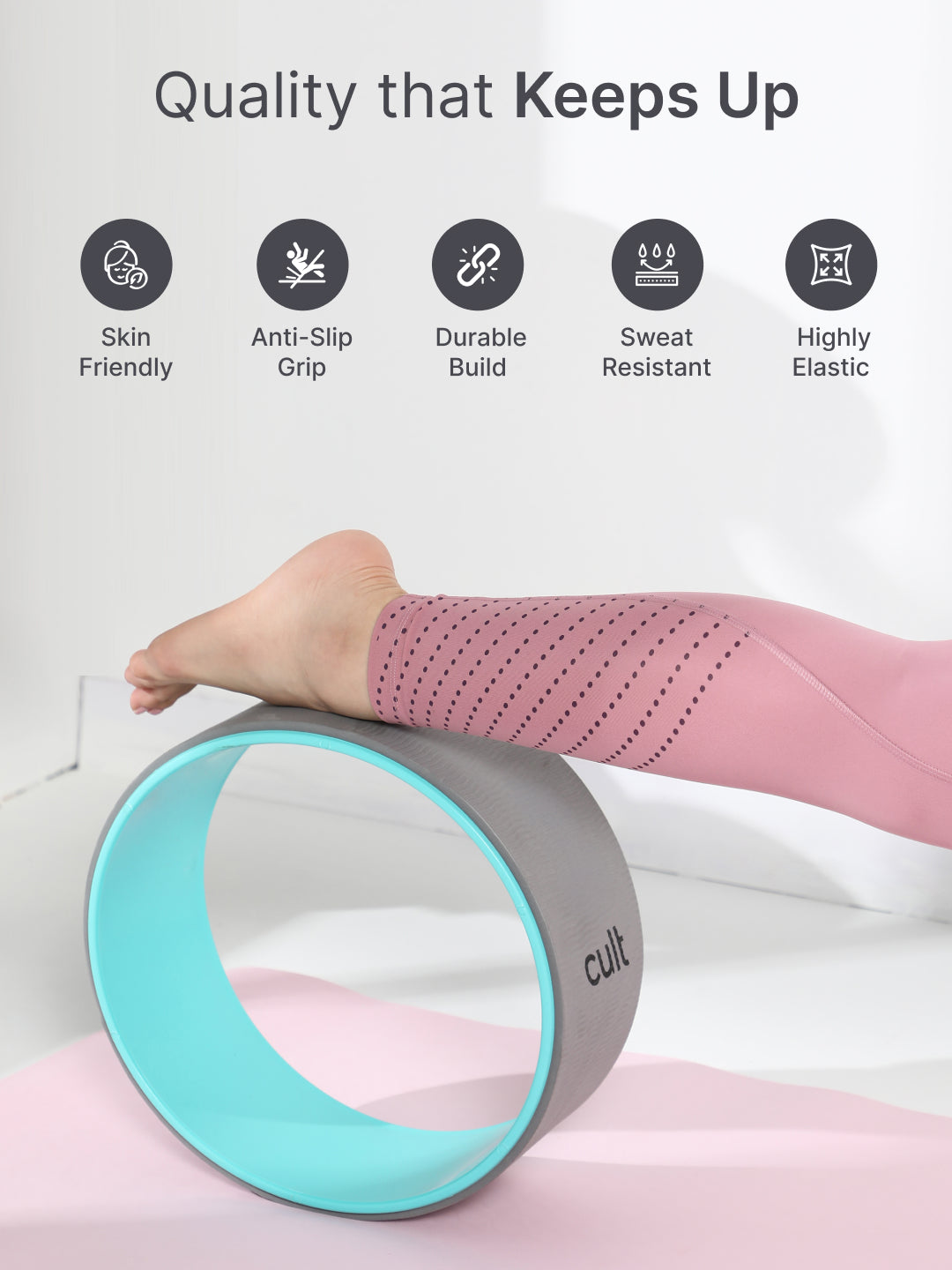 EVA 5mm Yoga Mat with carry strap with Yoga Wheel Grey