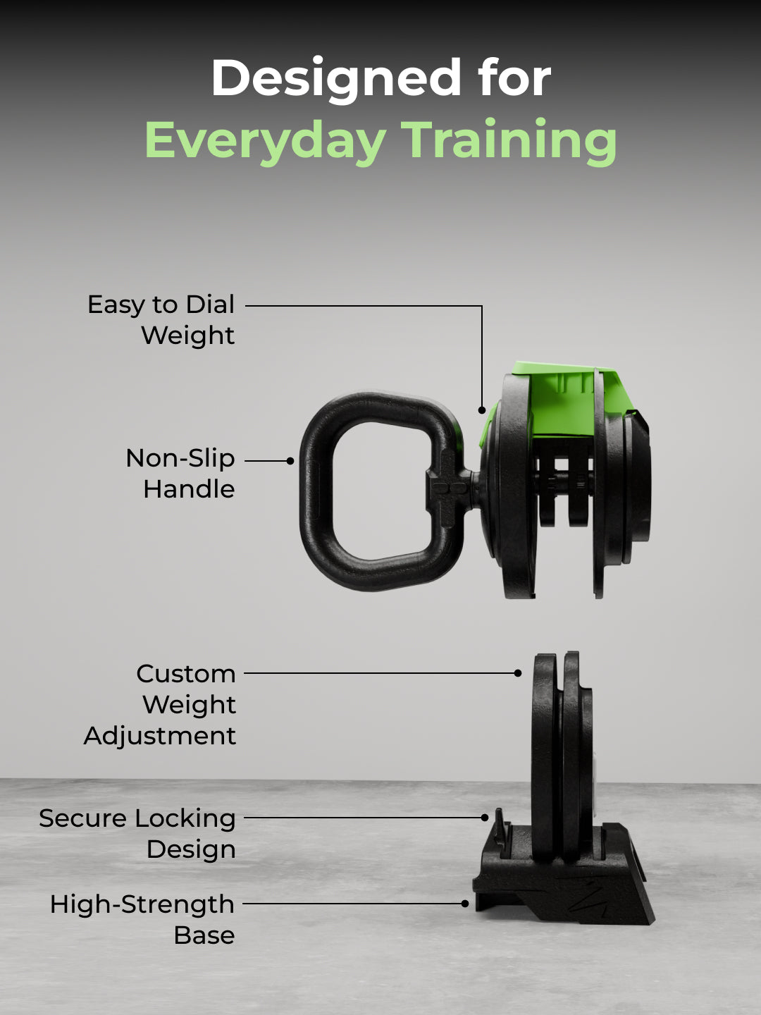 Cult 10Kg Adjustable Kettlebell | 12 Weight Options (1kg-10kg) | One-Hand 1-Second Dial | Compact & Durable Home Gym Kettlebell - Black