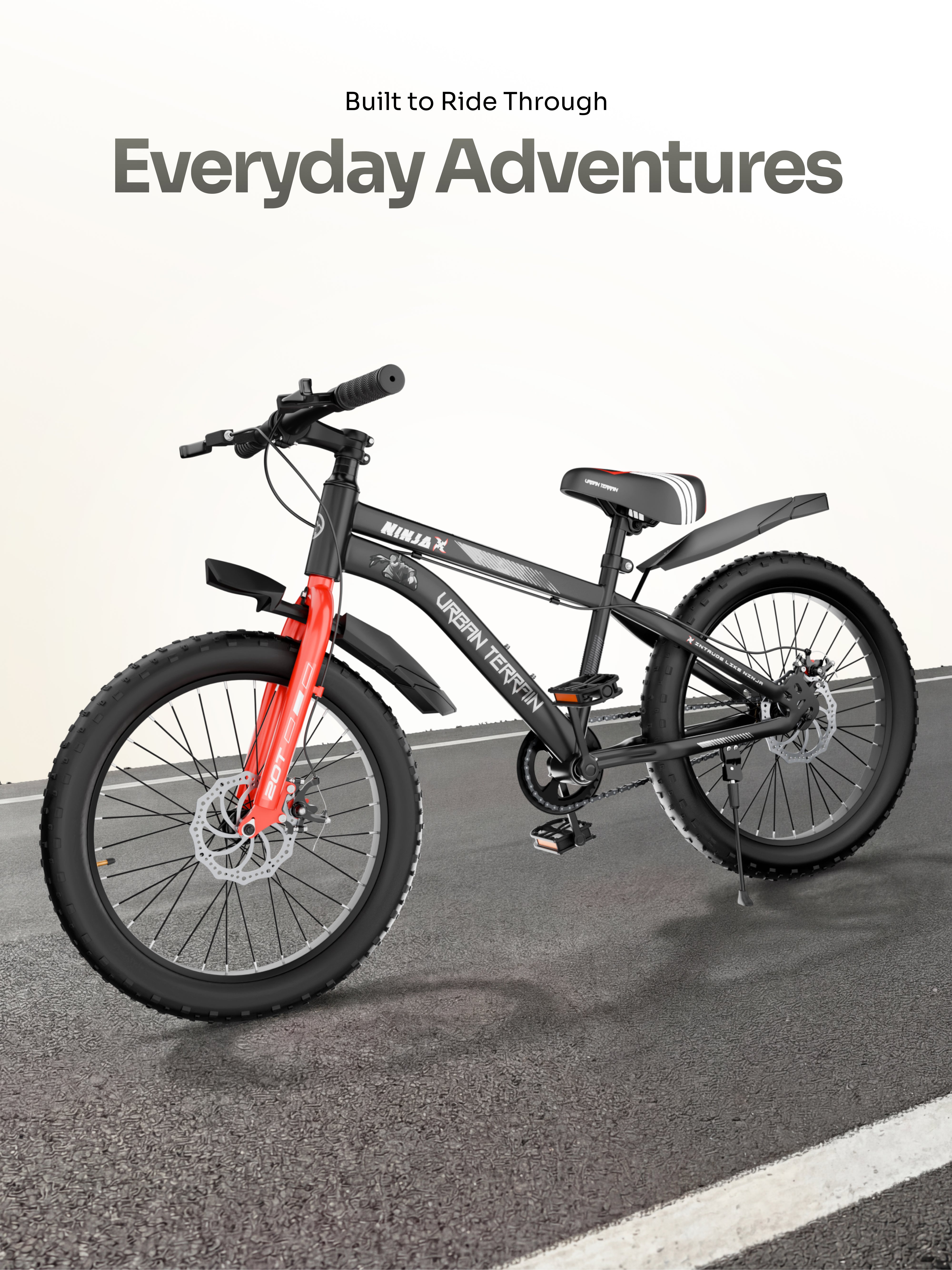 Urban Terrain Ninja X 20T Fat Tire Kids Bicycle with Dual disc brakes, Black