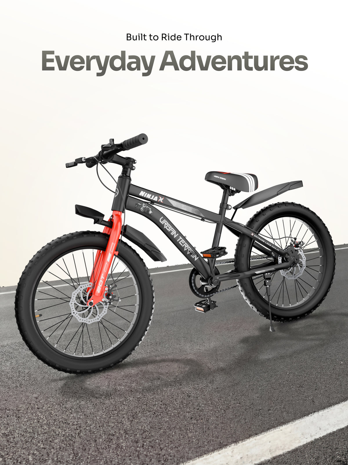Urban Terrain Ninja X 20T Fat Tire Kids Bicycle with Dual disc brakes, Black