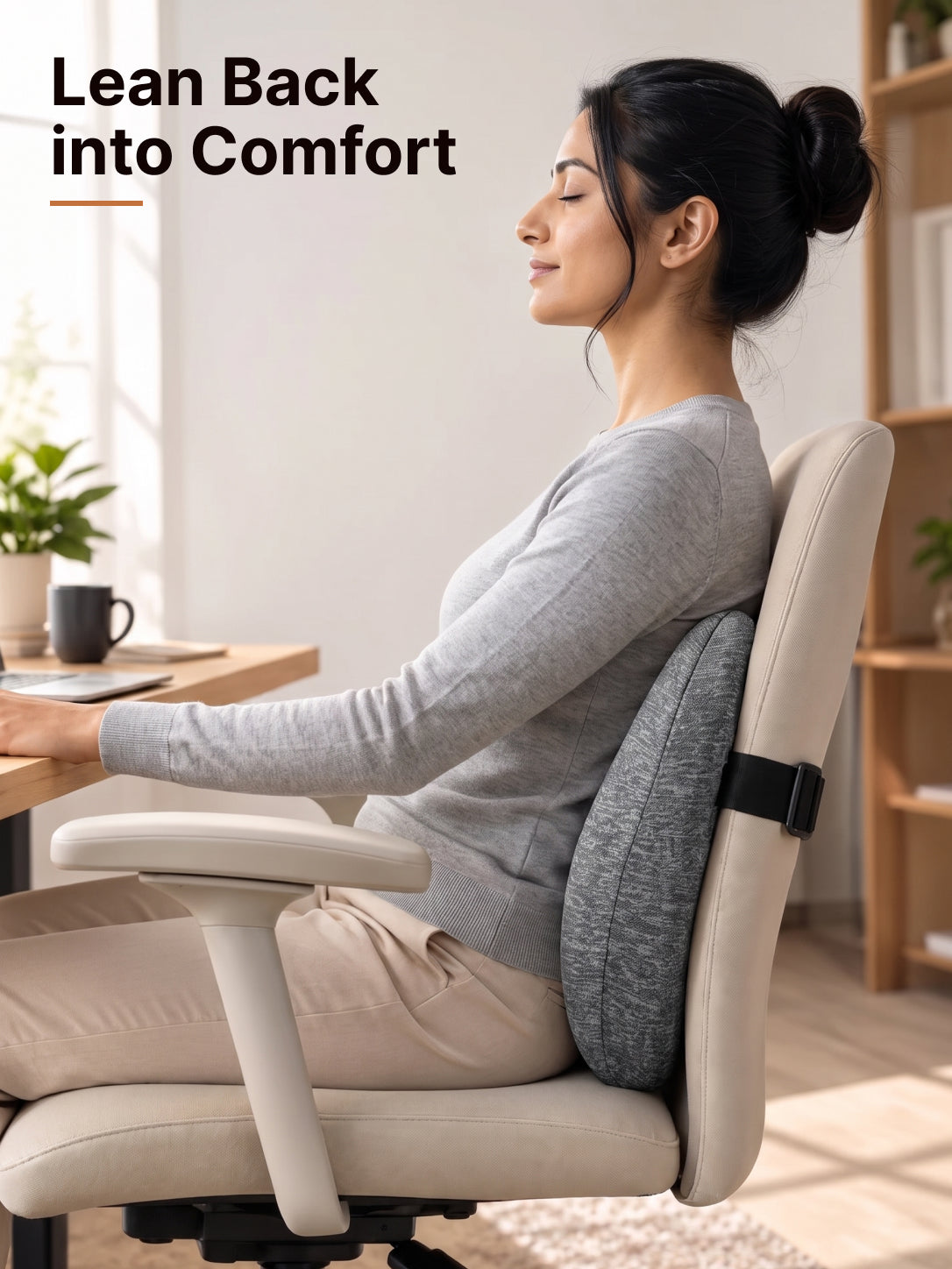 CULT Back Support Pillow for Lumbar and Lower Back Comfort Cushion for Office Chair Car Seat Sofa and Home Use Grey