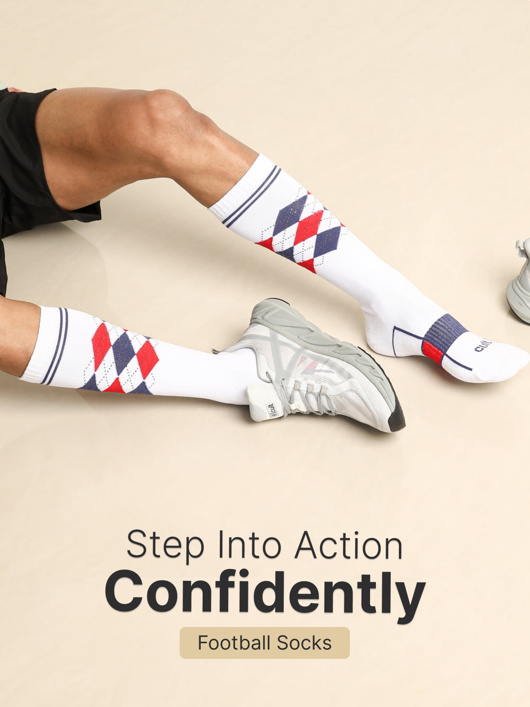 Football/Soccer Pack of 2 White & Blue Patterned Men's Terry Cotton Socks