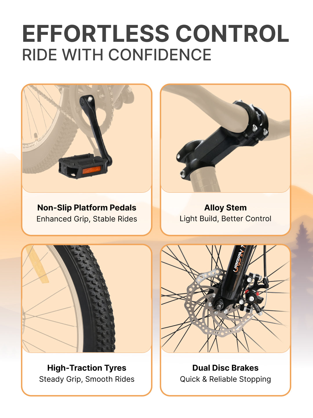 UT5001S27ACC Mountain Cycle Steel Single Speed 27.5 inch with Dual Disc Brakes, Front Suspension, Double Wall Alloy Rim, Bell & Lock, Black