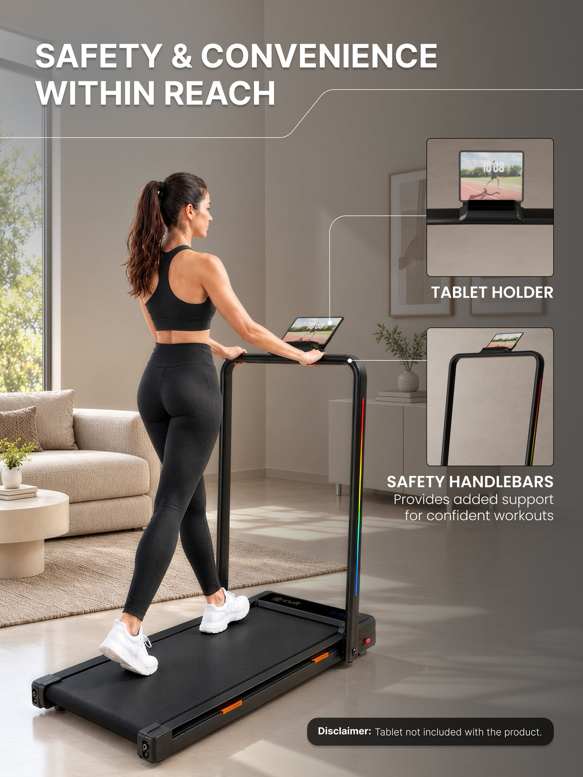 Cult Smart Walking Pad with Auto Speed Adjustment | 4 HP Peak BLDC Motor | 2-Level Incline | LED Display | 120 kg Capacity | Compact & Foldable | Walking Pad for Home
