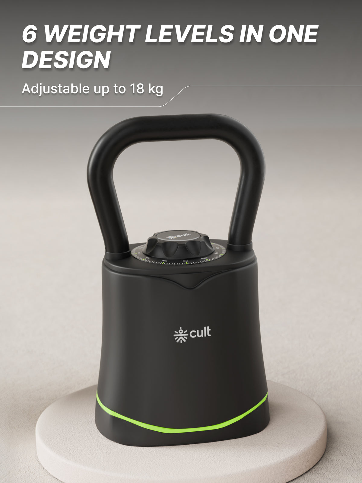 Cult Adjustable Kettlebell 18 Kg | 6-in-1 Weight Settings: 3-18 Kg | Wide Handle & Stable Base | Compact Strength Training Equipment for Home Gym (with 6 Months Extended Warranty)