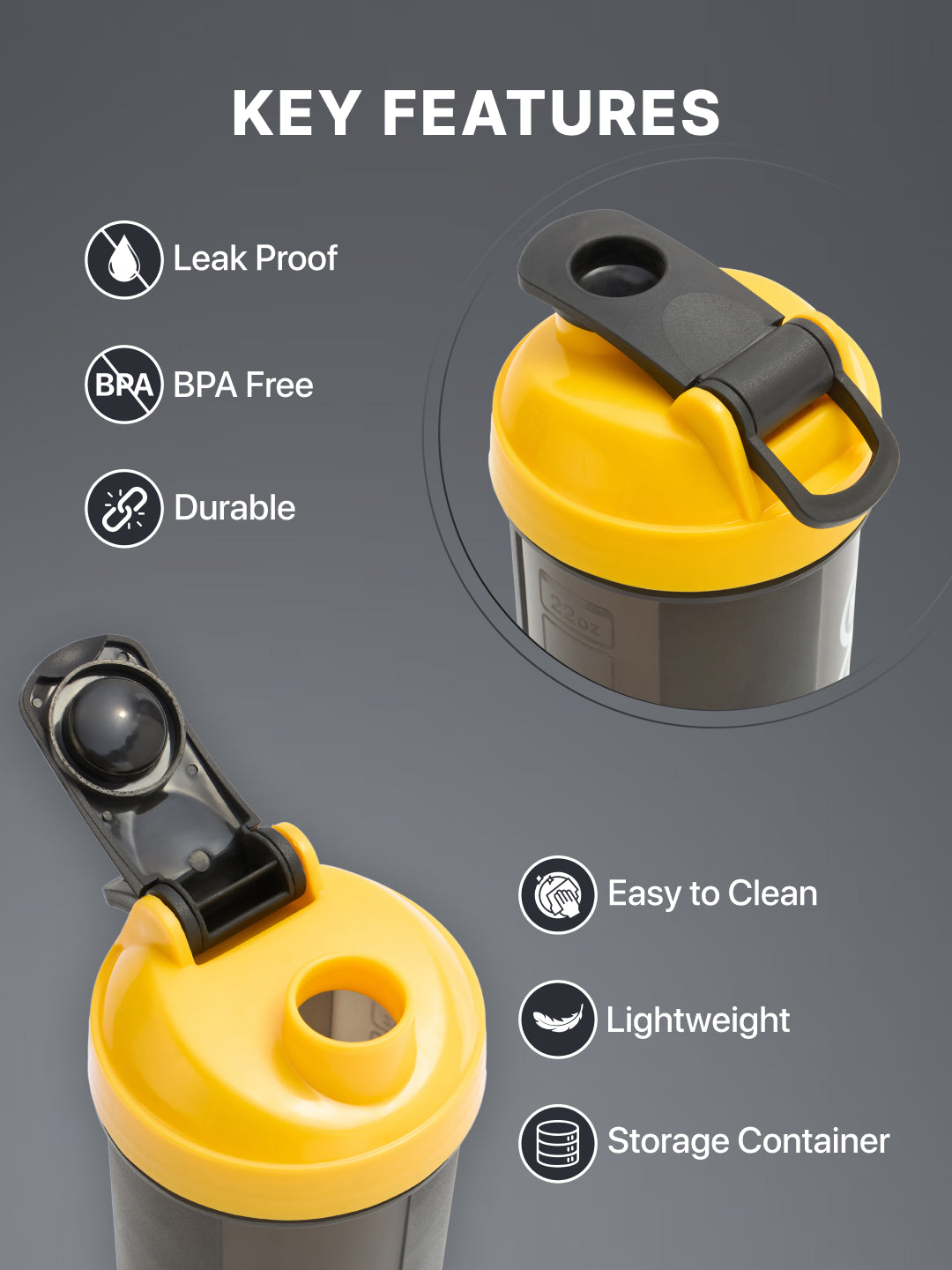 cult Gym Shaker Bottle 700ml Shaker Bottle For Protein Shake Leakproof Protein Shaker Sipper Bottle Ideal For Protein, Pre Workout And Gym Shaker Bottle for Men & Women Black Yellow