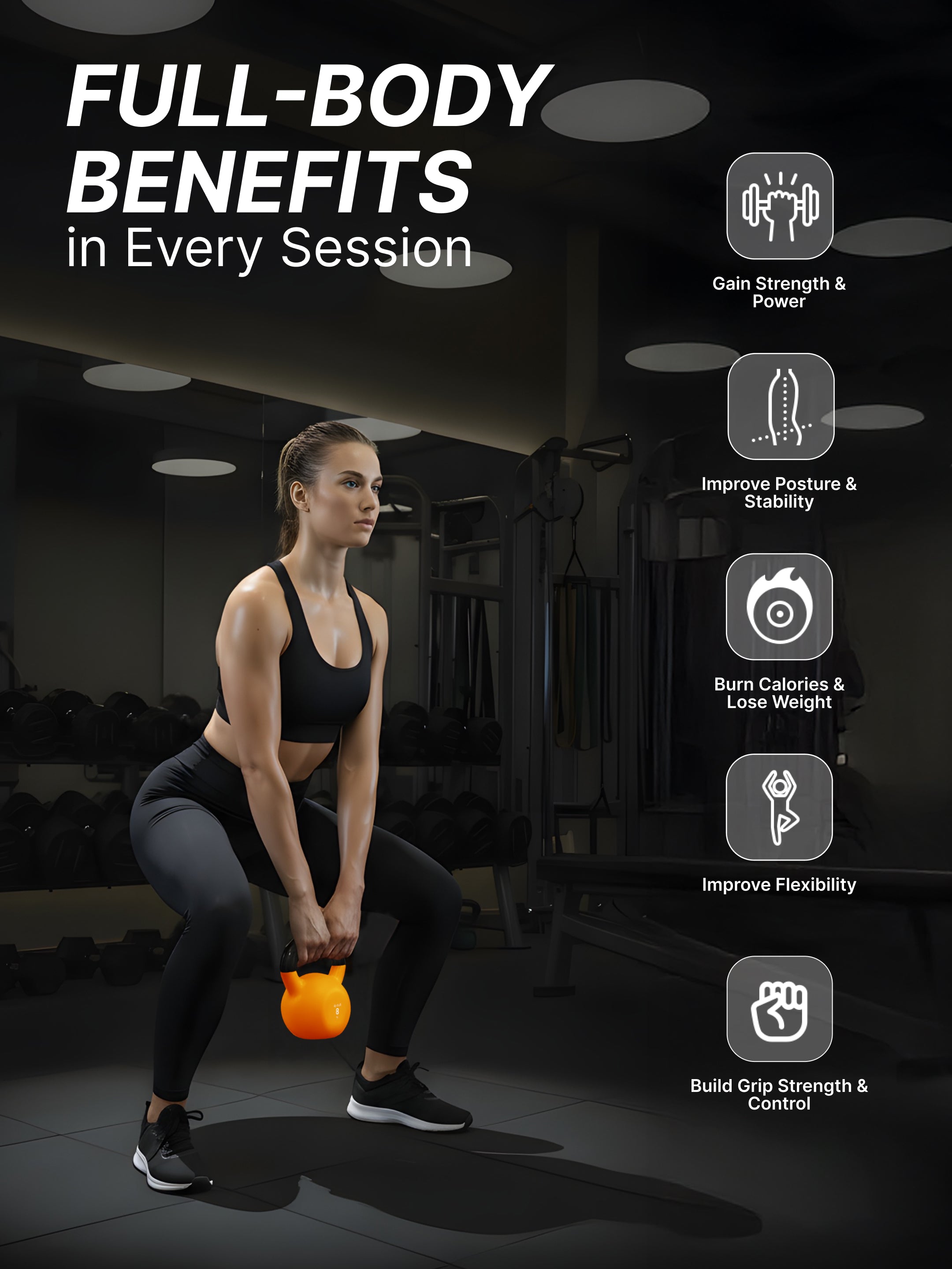 Cult 8kg Neoprene Anti-Slip Grip Colored Kettlebell for Home Workout - Orange (with 6 Months Extended Warranty)