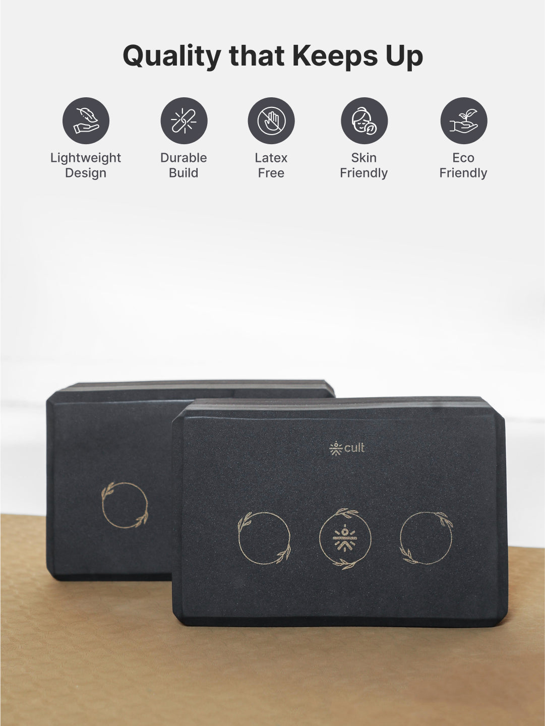 Pack of 2 EVA Yoga Blocks 80mm Black  Non-Toxic, Anti-Skid & Durable