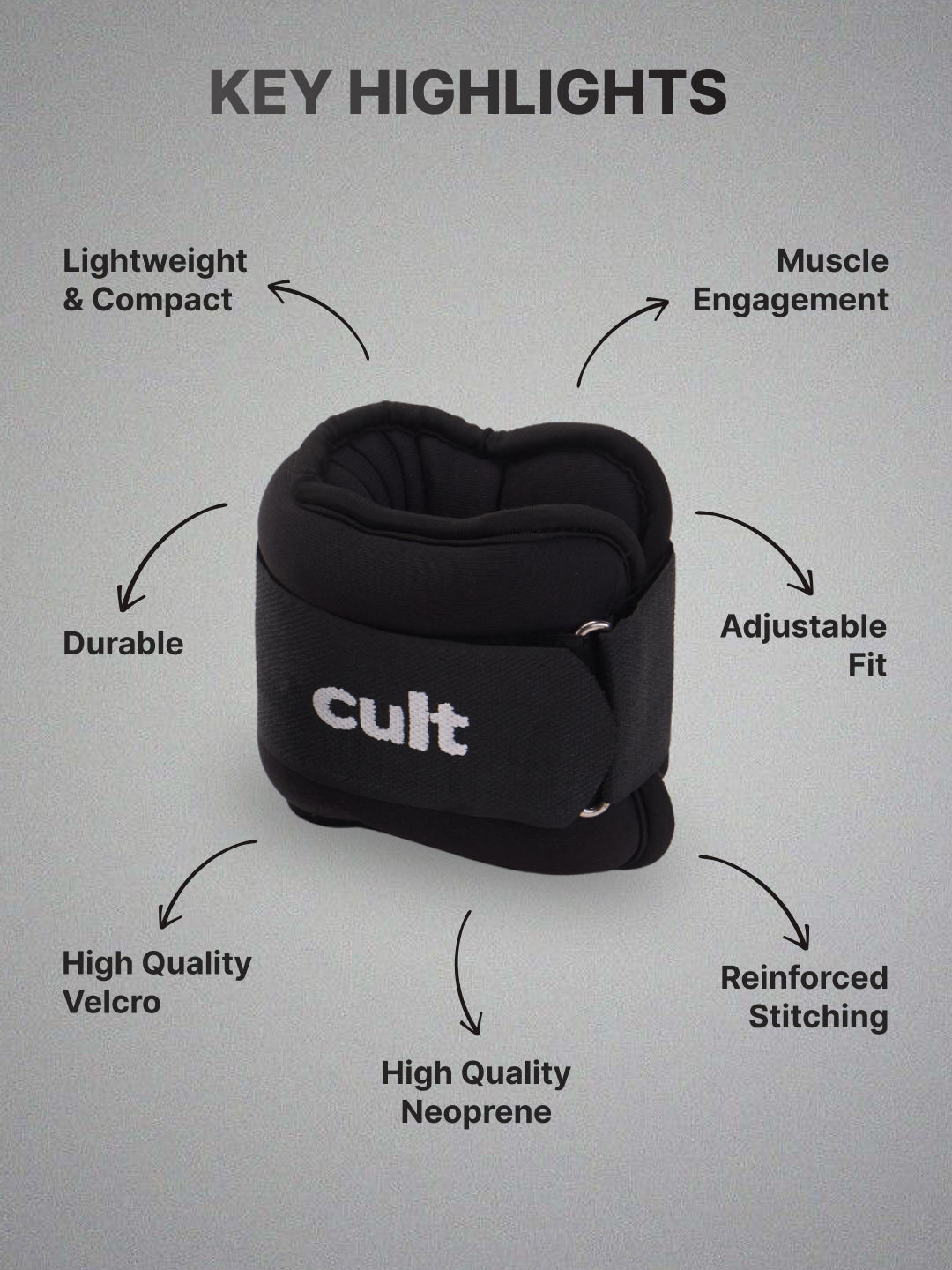 cult Ankle Weight Band Black For Gym and Training Resistance Bands for Men & Women Pair of 2 (0.5 kg each)