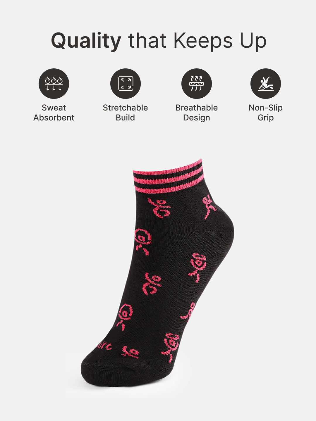 Casual Ankle Length Pack of 3 Black Patterned Men's Cotton Socks
