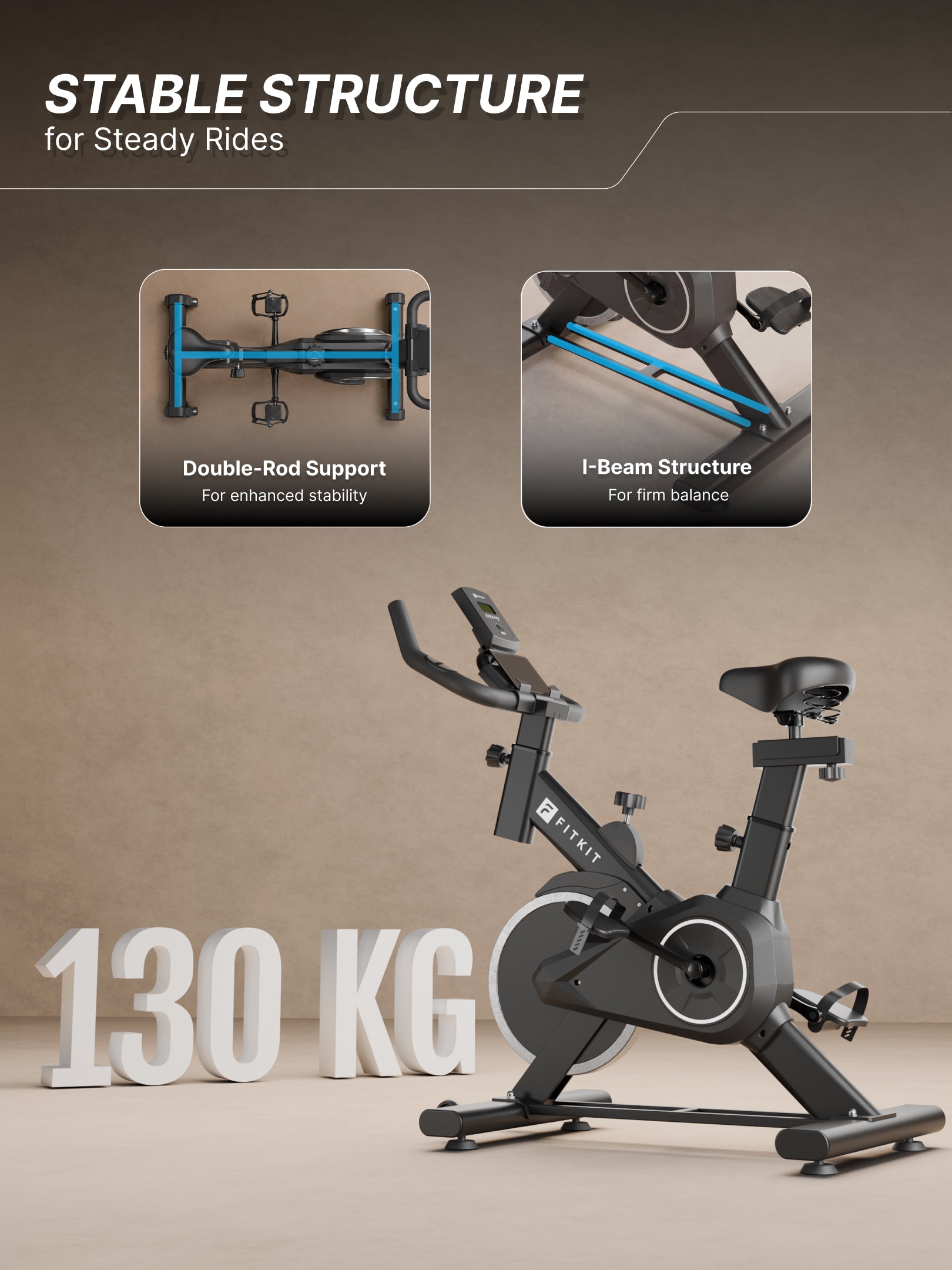 Fitkit by Cult FK8001 Spin Bike, LCD Display, Adjustable Brake Pad Resistance with Belt Drive System for Fitness at Home Workouts | Max Weight : 130 kg (Black)