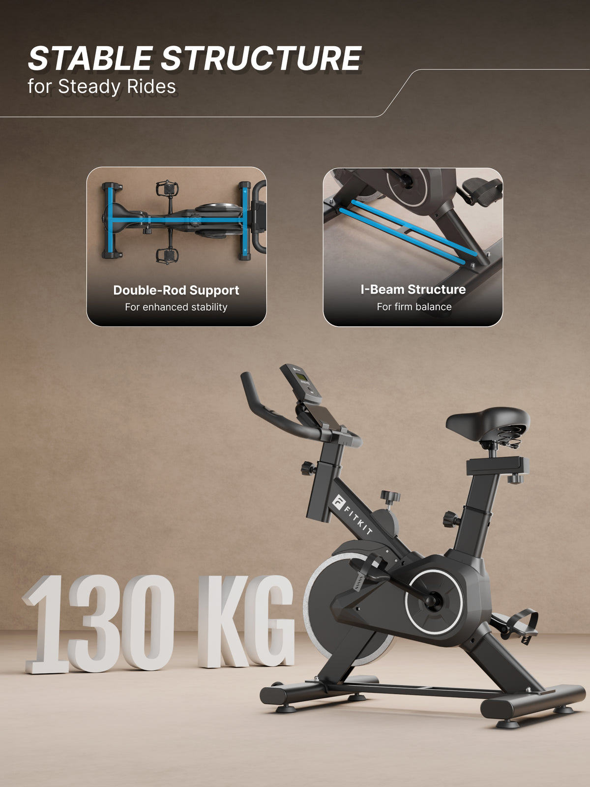 Fitkit by Cult FK8001 Spin Bike, LCD Display, Adjustable Brake Pad Resistance with Belt Drive System for Fitness at Home Workouts | Max Weight : 130 kg (Black)