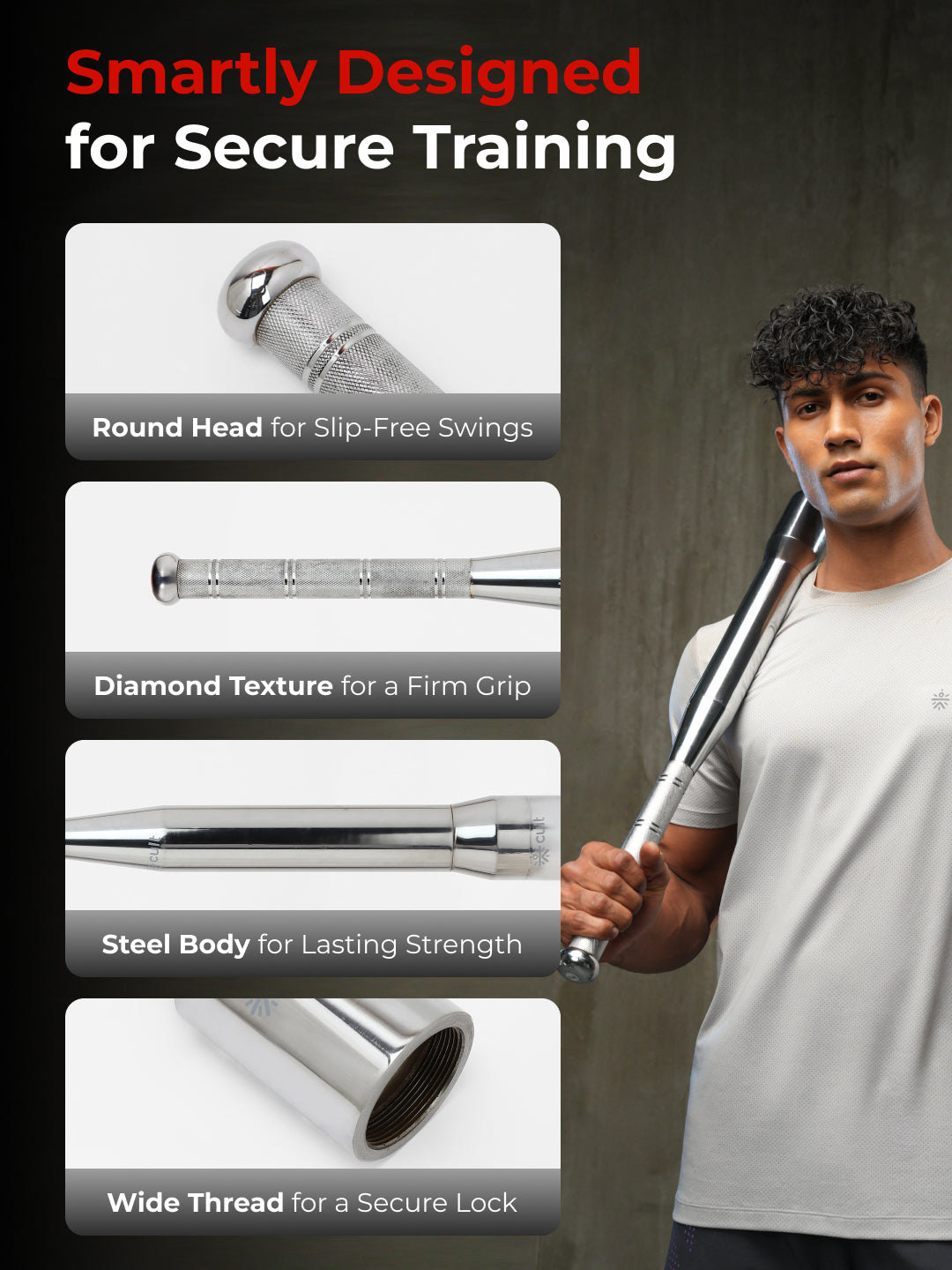 Cult 3-in-1 Adjustable Steel 7.5KG Mudgar for Full Body Training | Silver Indian Clubs (7.5 kg)