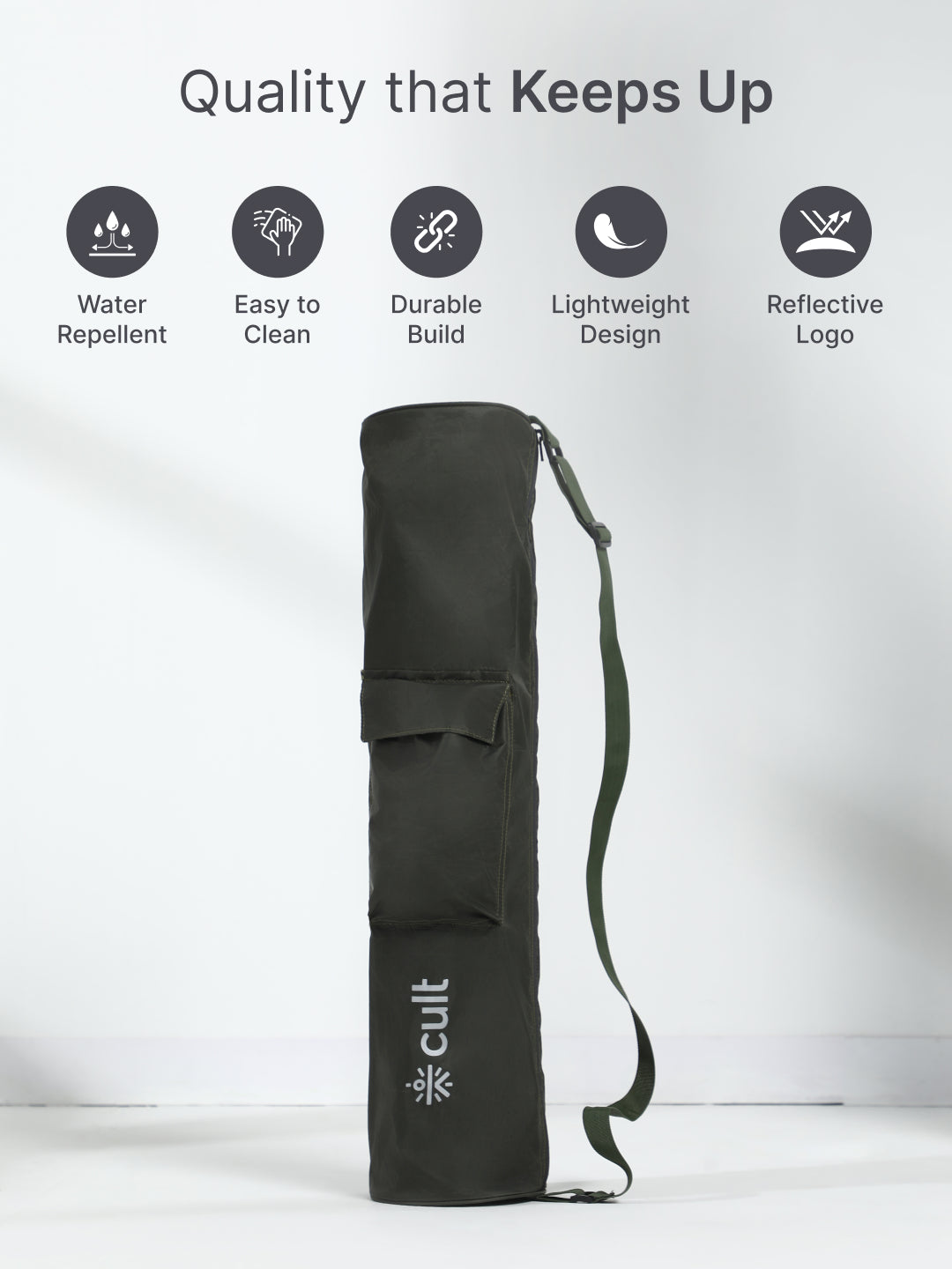 cult Yoga Mat Bag Olive with Adjustable Shoulder Strap Fits Up to 6mm Mat