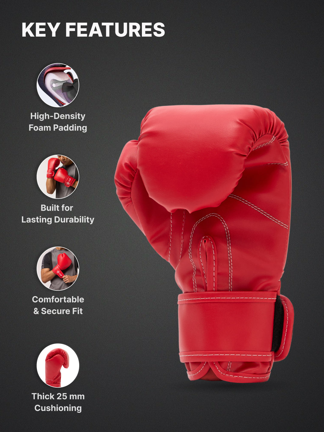 cult Neo PU Boxing Gloves for Men & Women Foam Padding Thickness 25mm Punching Bag Gloves for Boxing, Training, Kickboxing, Muay Thai, MMA Red