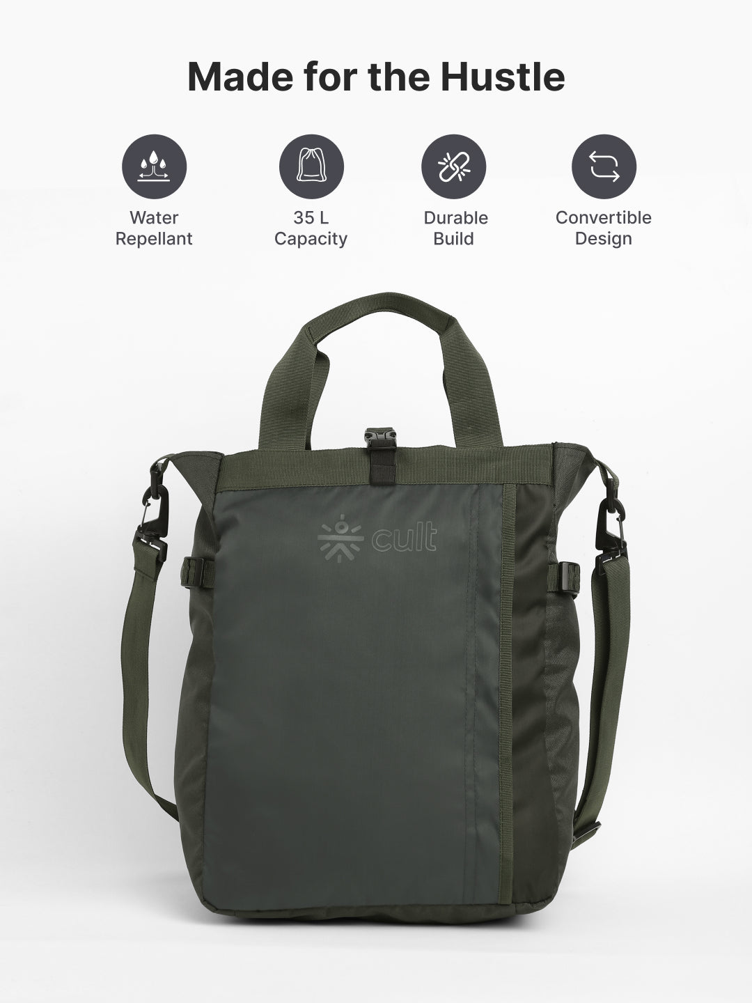 Work to Play Laptop Backpack 35L - Water-Repellent, Multi-Functional Bag with Trolley Sleeve With Shoe Bag - Olive