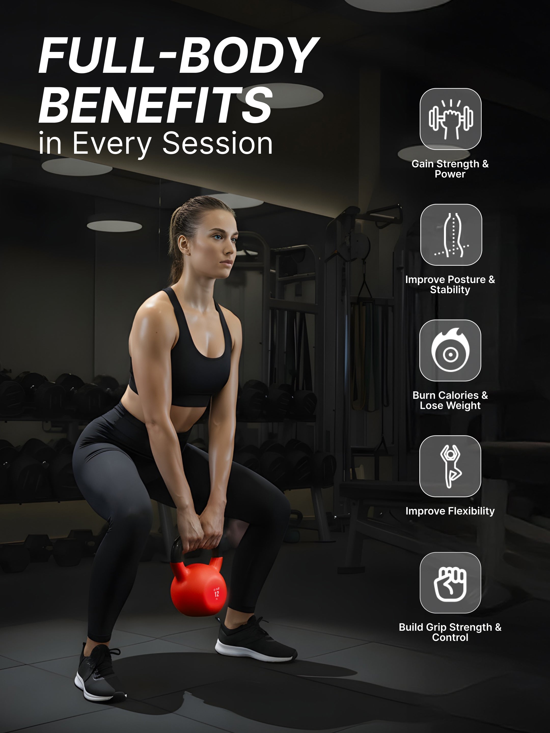 Cult 12kg Neoprene Anti-Slip Grip Colored Kettlebell for Home Workout - Red (with 6 Months Extended Warranty)