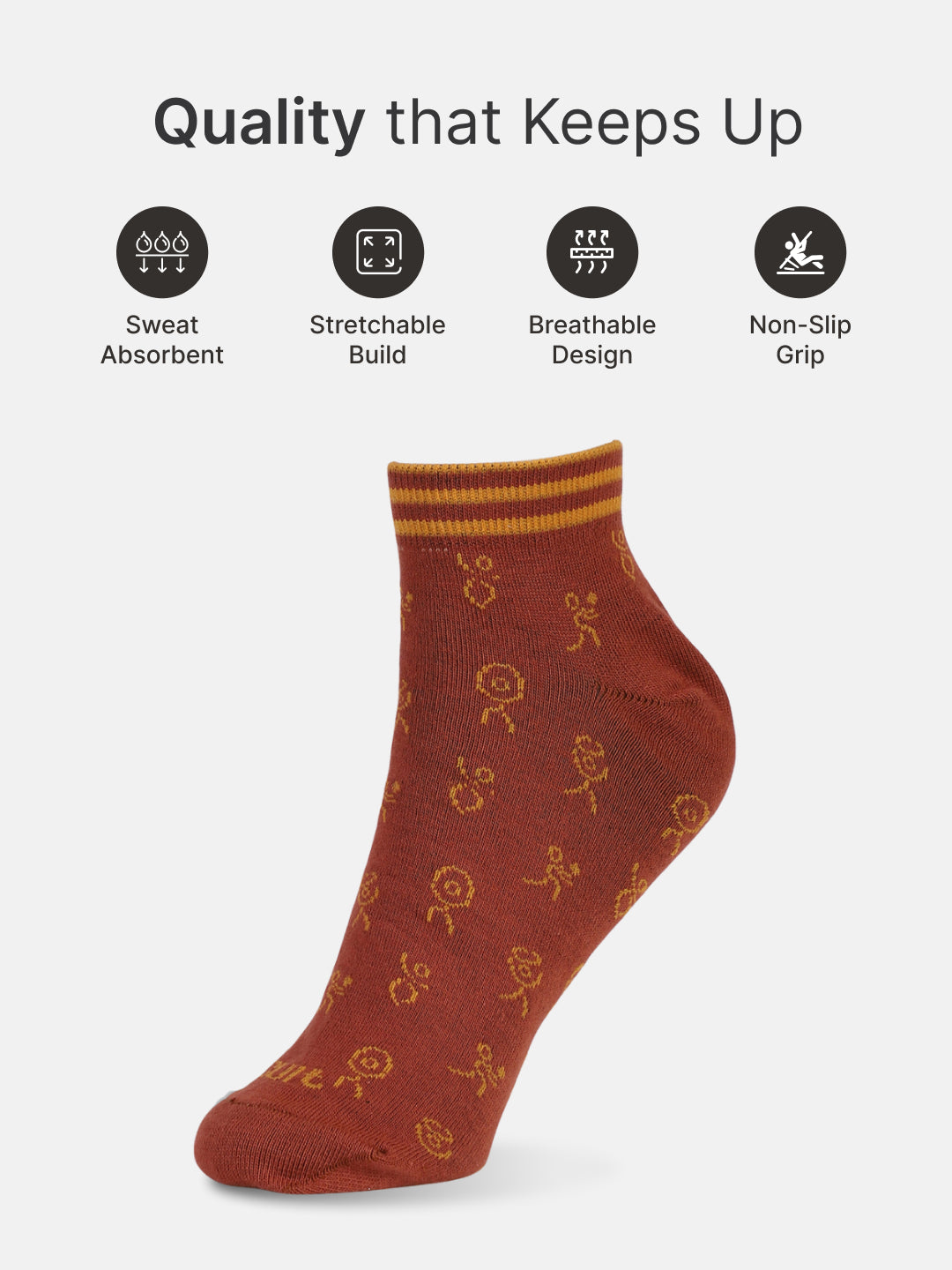 Casual Ankle Length Pack of 3 Mustard,Off White & Rust Patterned Women's Socks