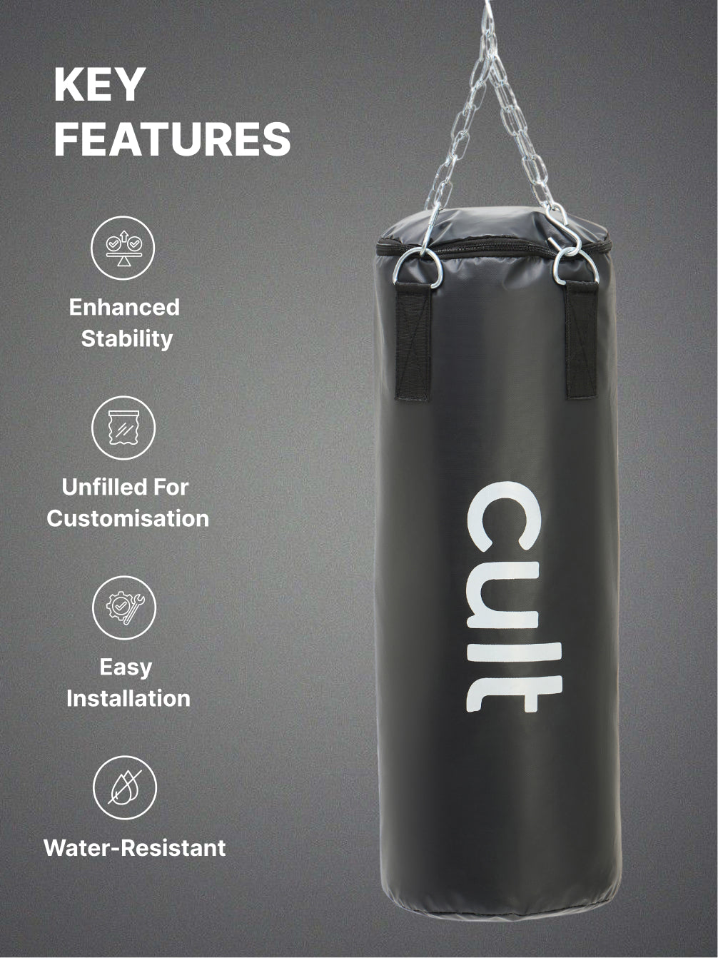 cult Punching Bag Black 4ft with Hand wrap