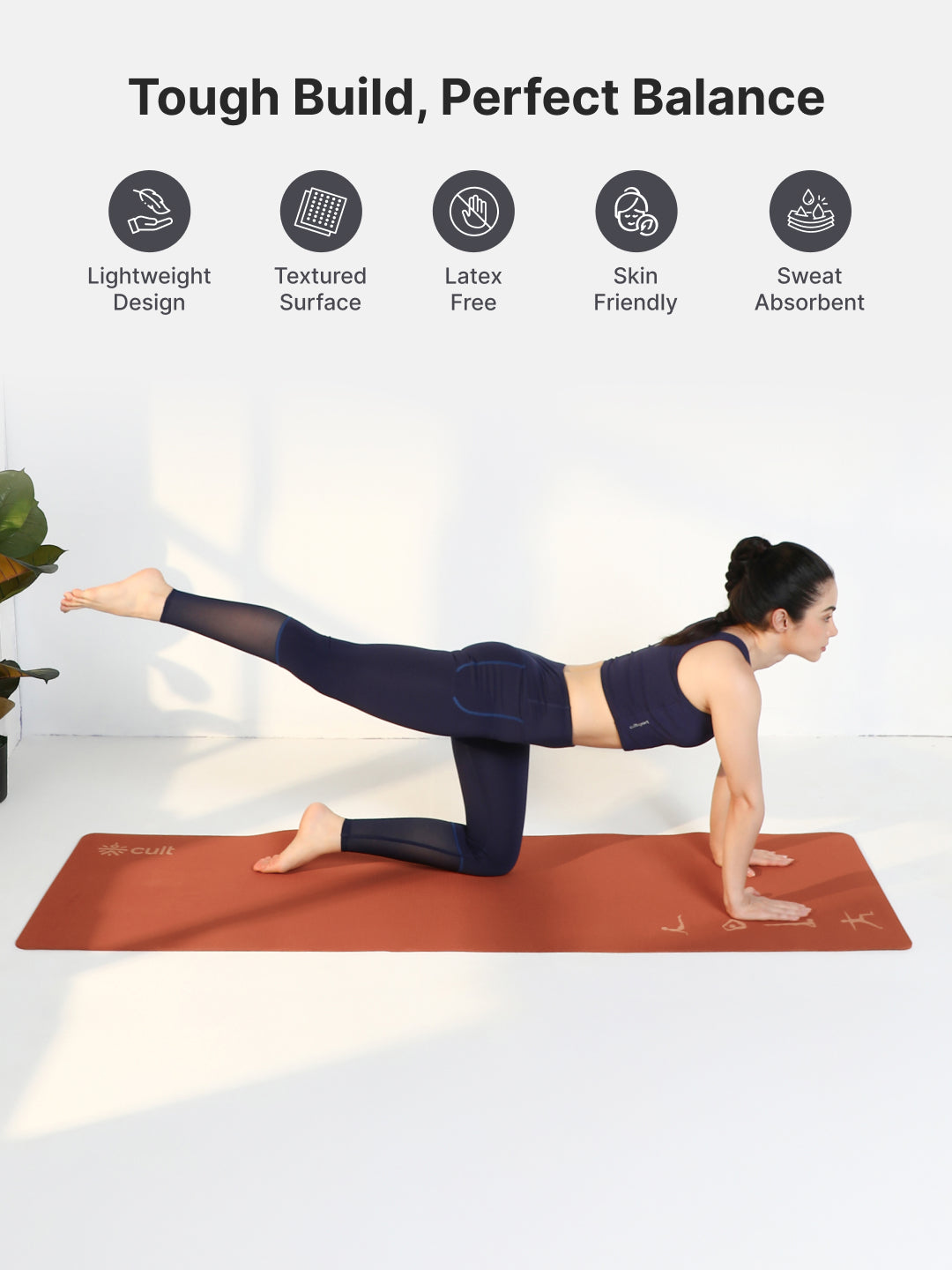 Cult TPE Yoga Mat, Non-Toxic Latex-Free, Anti-Slip, Extra-Thick Cushioning, Tear-Resistant, Travel Strap 6mm (Brown)