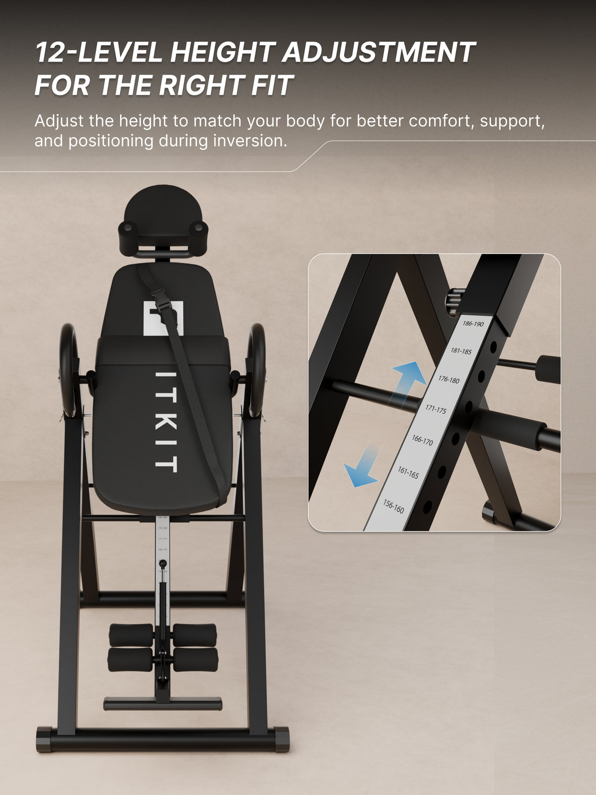 Fitkit by cult Inversion Table | 4 Inversion Positions | 120 Kg Weight Support | Adjustable Height | Safety Belt & Ankle Locking System | Back Stretching & Spine Decompression Equipment | Foldable Compact Home Fitness Tool