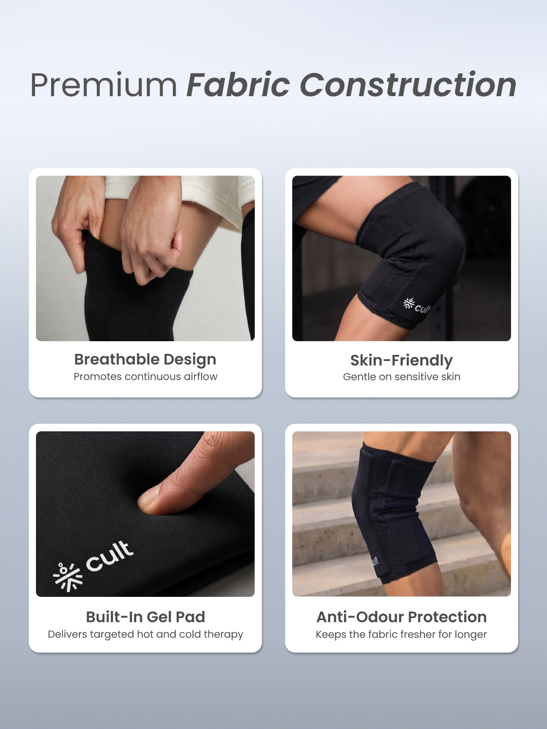 CULT Gel Knee Cap for Gym Running and Sports Compression Knee Support Brace for Workout Fitness Joint Support and Active Recovery Black L-XL Pack of 2